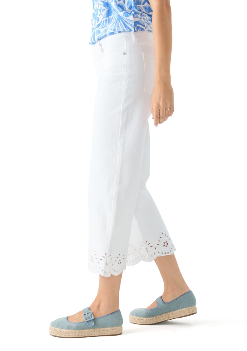 Womens Eyelet Scallop Hem Cropped Pants