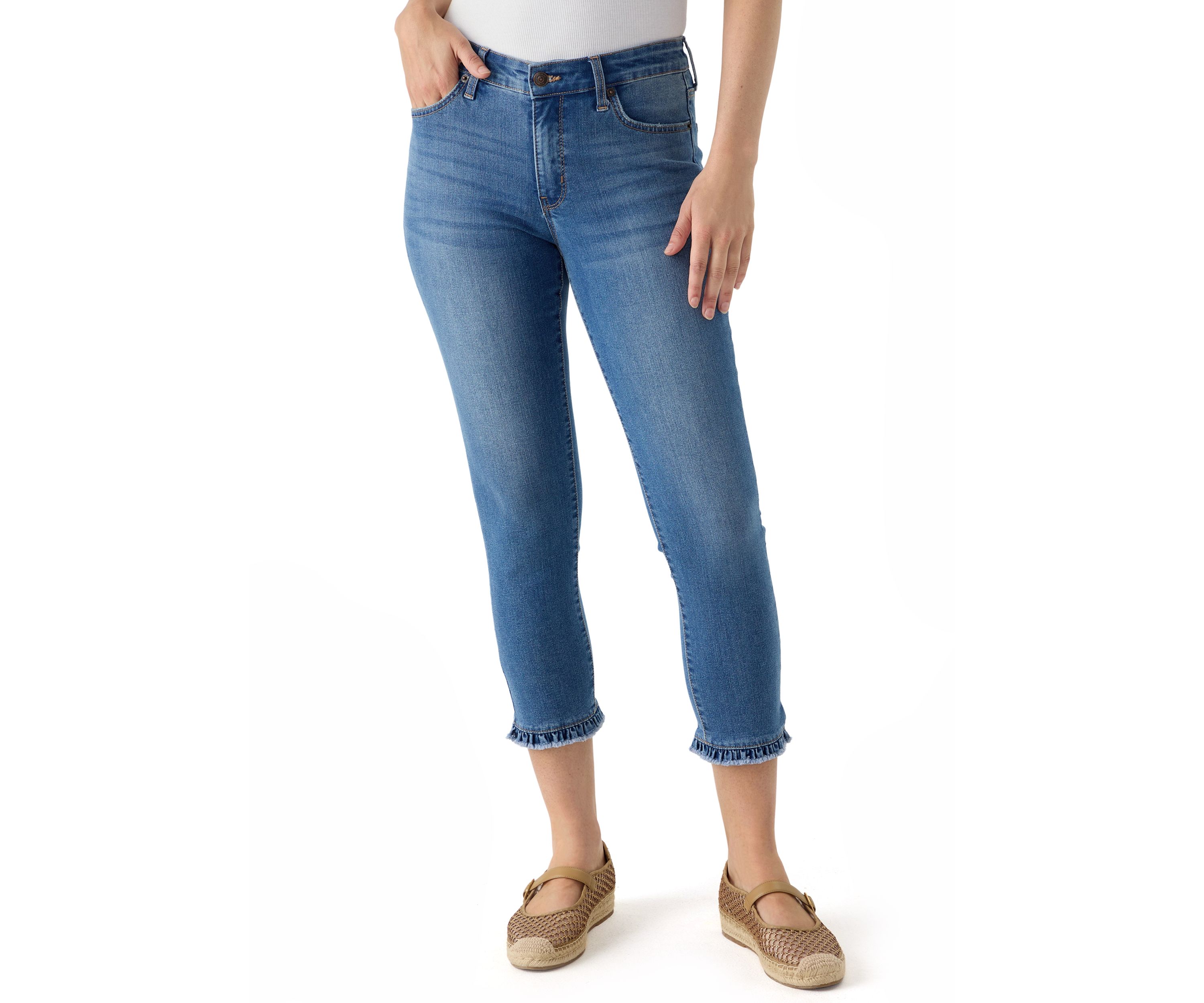 Petite Ruffle Back Cropped Jeans