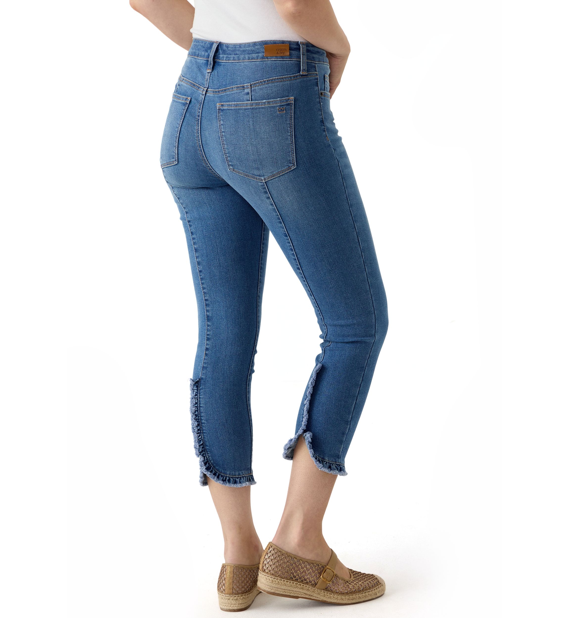 Petite Ruffle Back Cropped Jeans