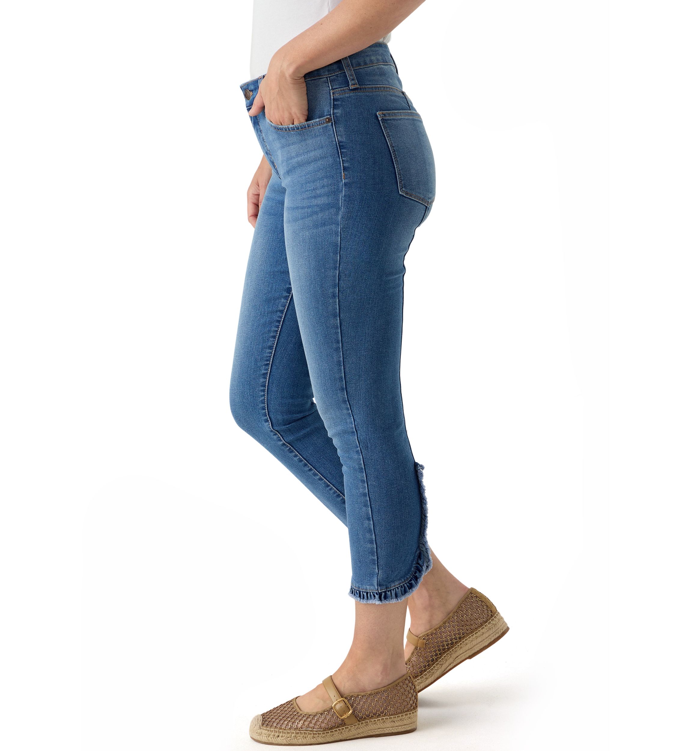 Petite Ruffle Back Cropped Jeans