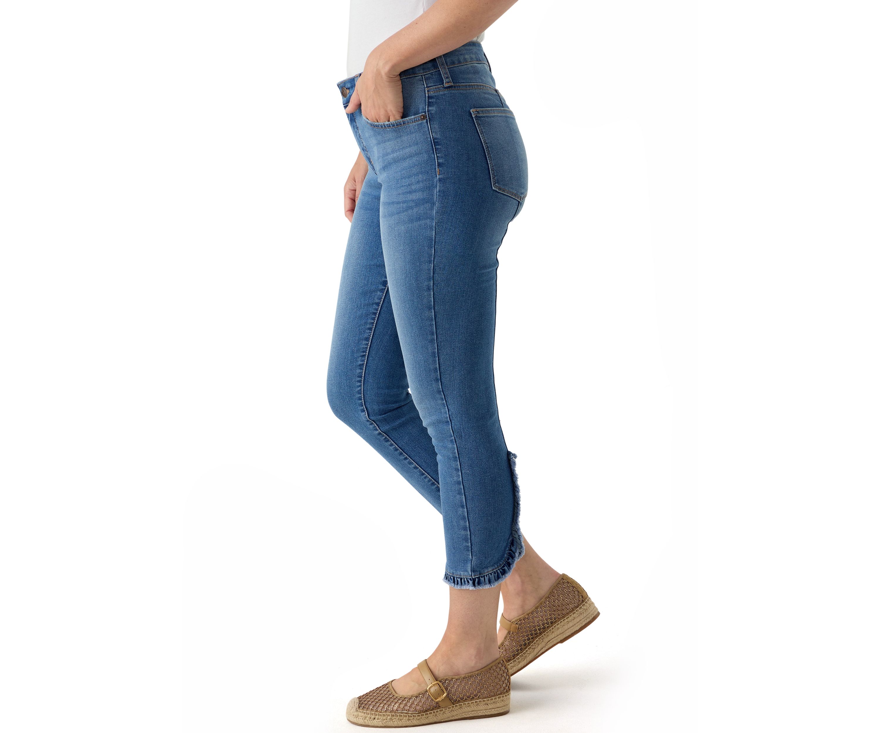 Petite Ruffle Back Cropped Jeans