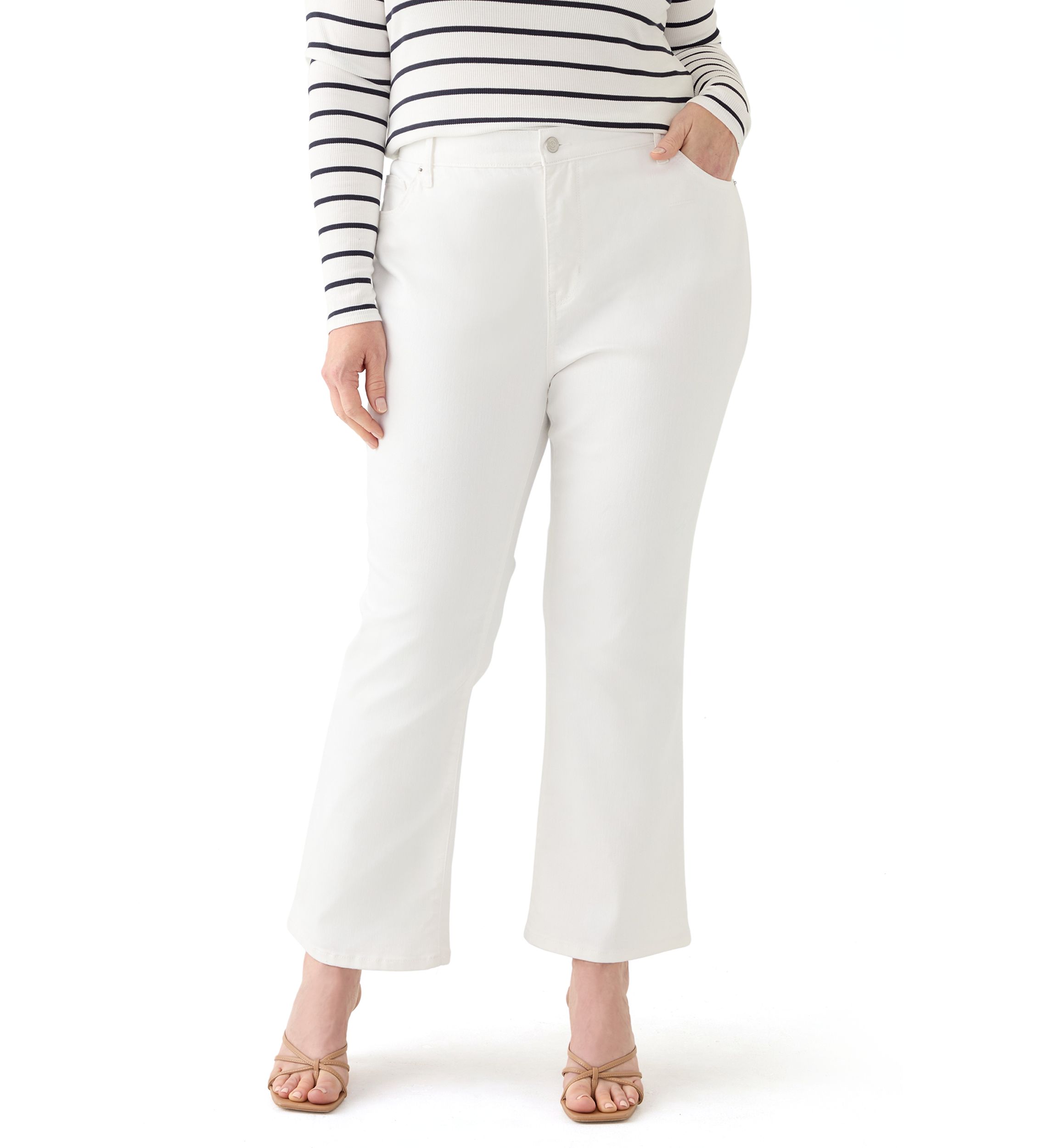 Plus Size High Rise Twill Kick Flare Ankle Jeans