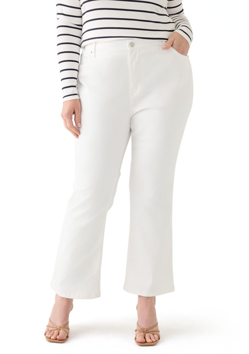 Plus Size High Rise Twill Kick Flare Ankle Jeans