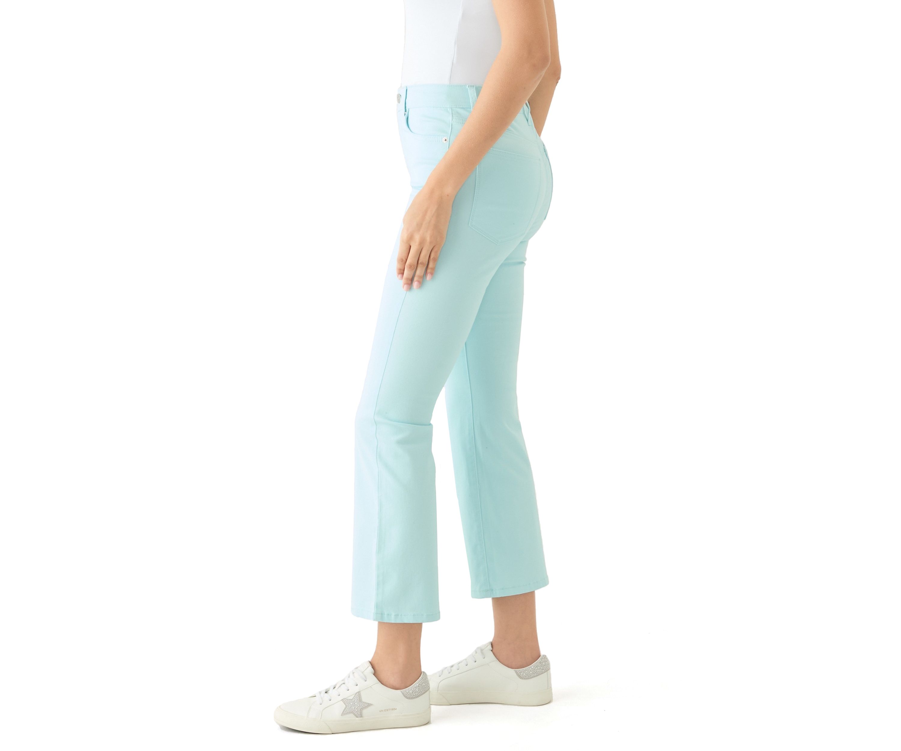 Womens High Rise Kick Flare Ankle Jeans