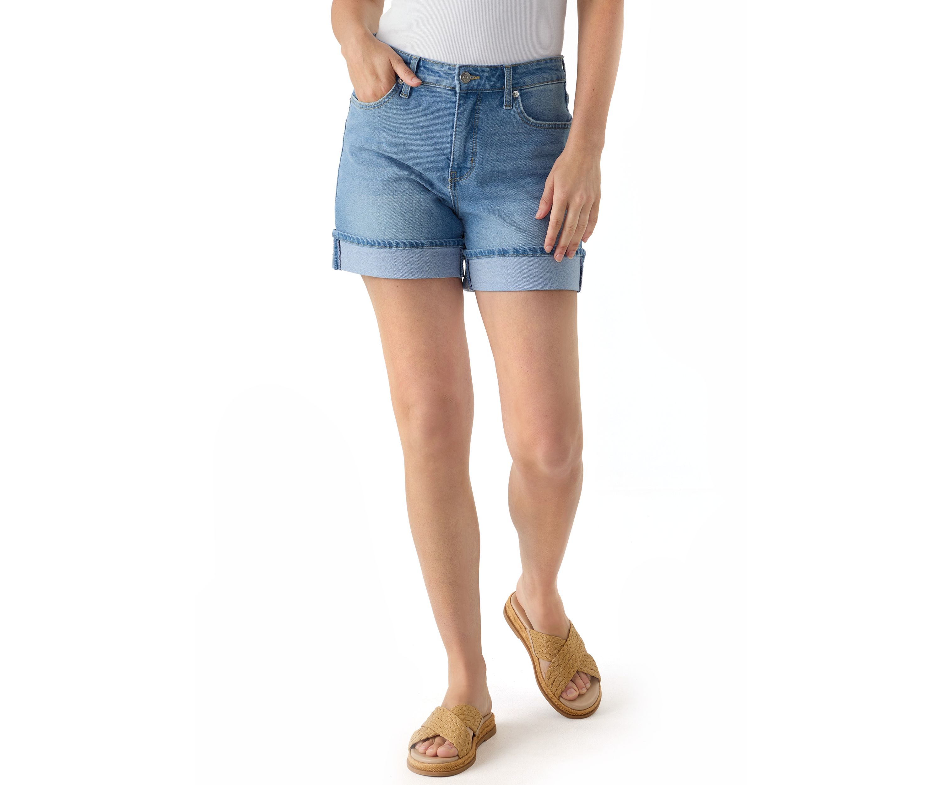 Womens 5" Cuffed Denim Shorts