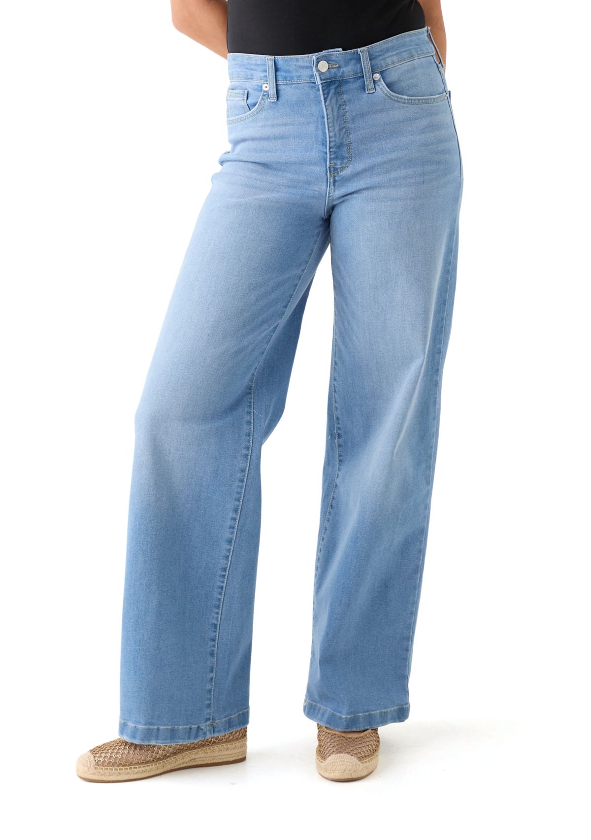 Womens High Rise Slim Wide Leg Jeans