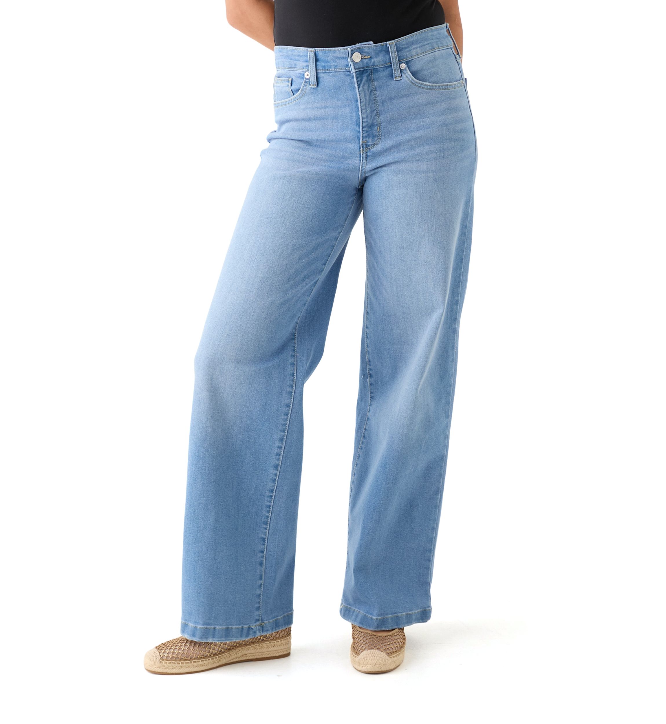 Womens High Rise Slim Wide Leg Jeans