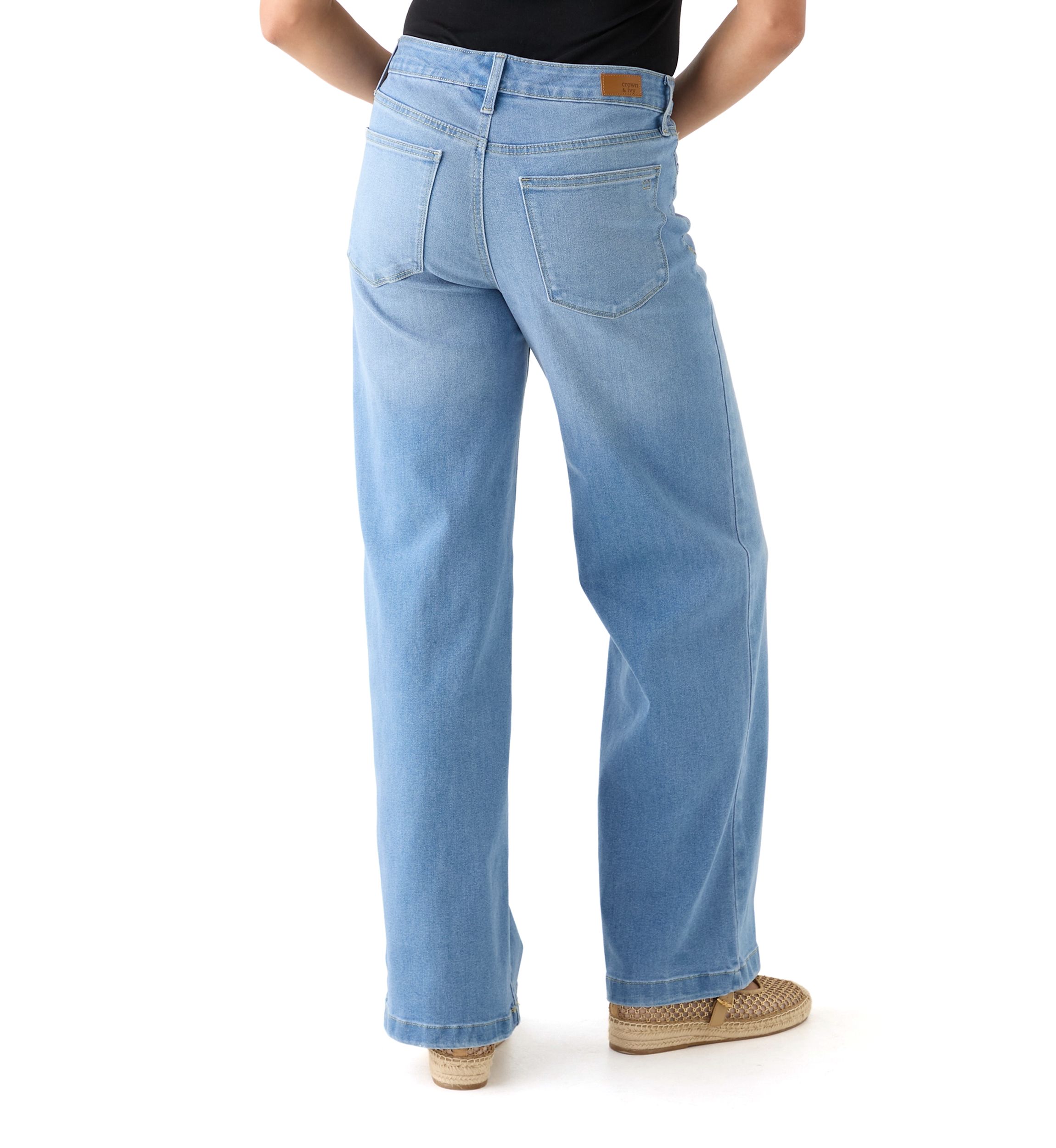 Womens High Rise Slim Wide Leg Jeans
