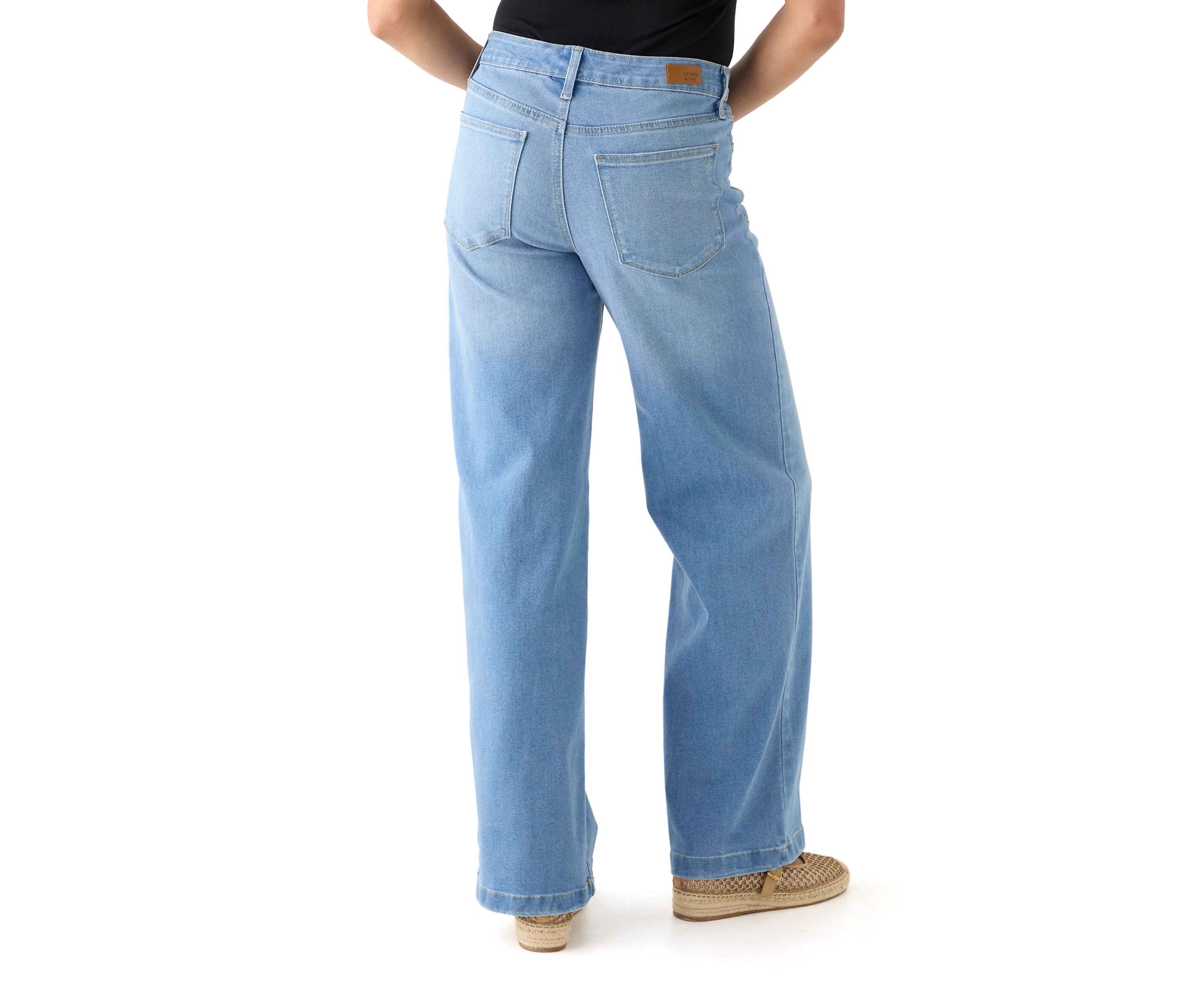 Womens High Rise Slim Wide Leg Jeans