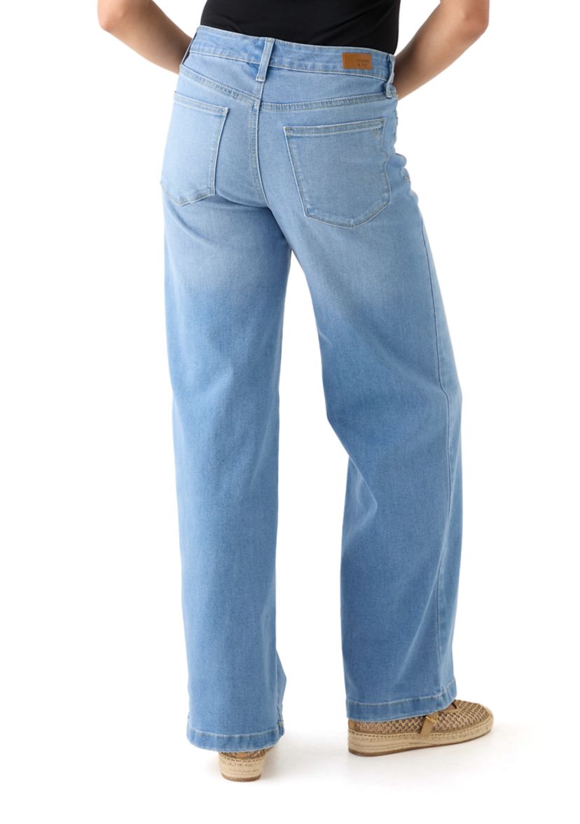 Womens High Rise Slim Wide Leg Jeans