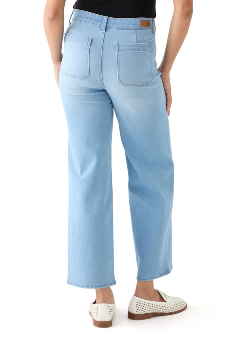 Womens High Rise Patch Pocket Wide Leg Cuffed Pants