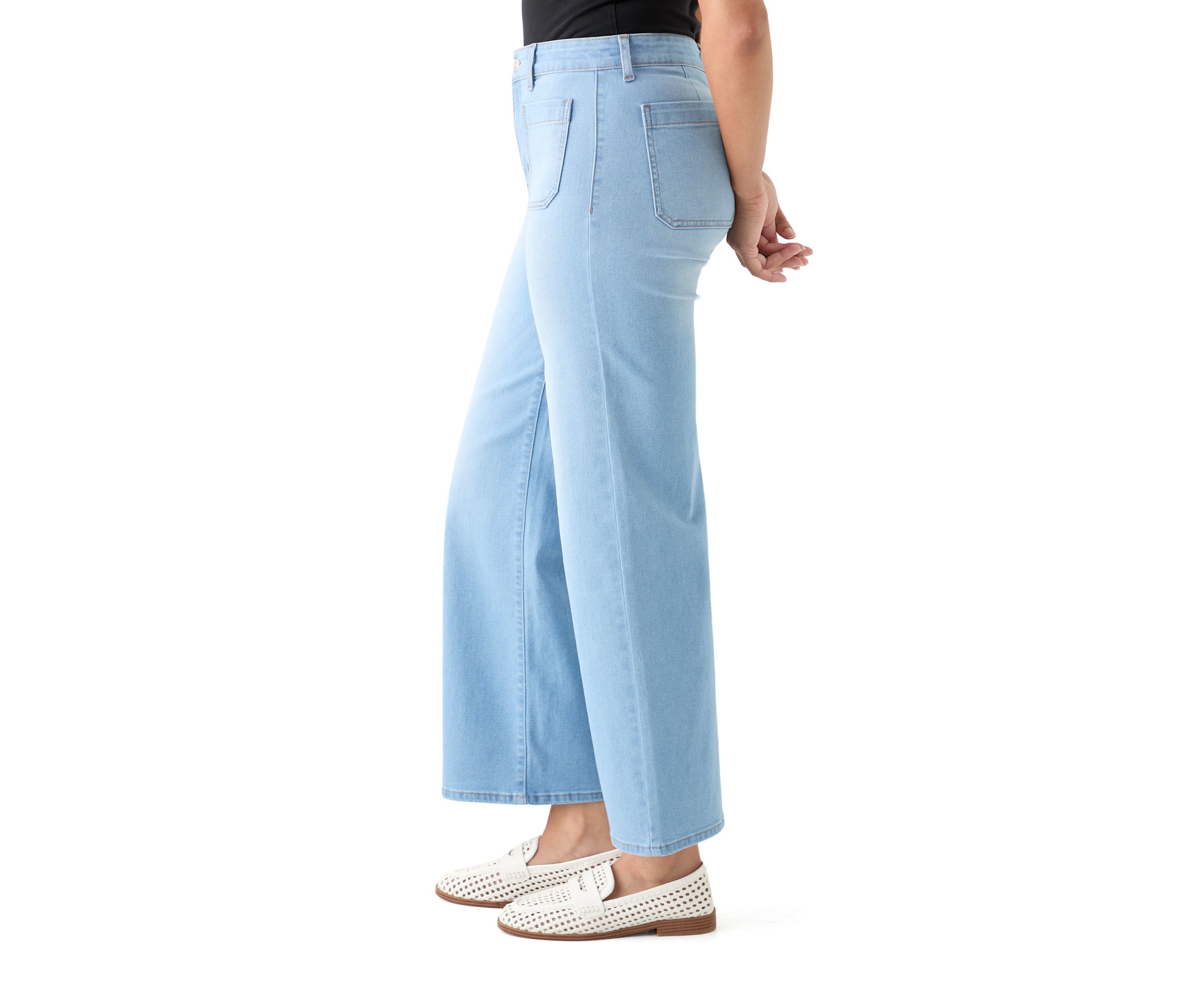 Womens High Rise Patch Pocket Wide Leg Cuffed Pants