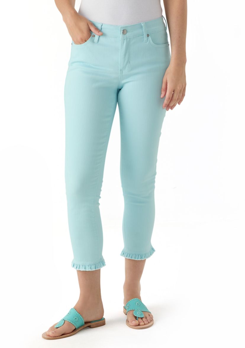 Womens Ruffle Back Cropped Colored Jeans