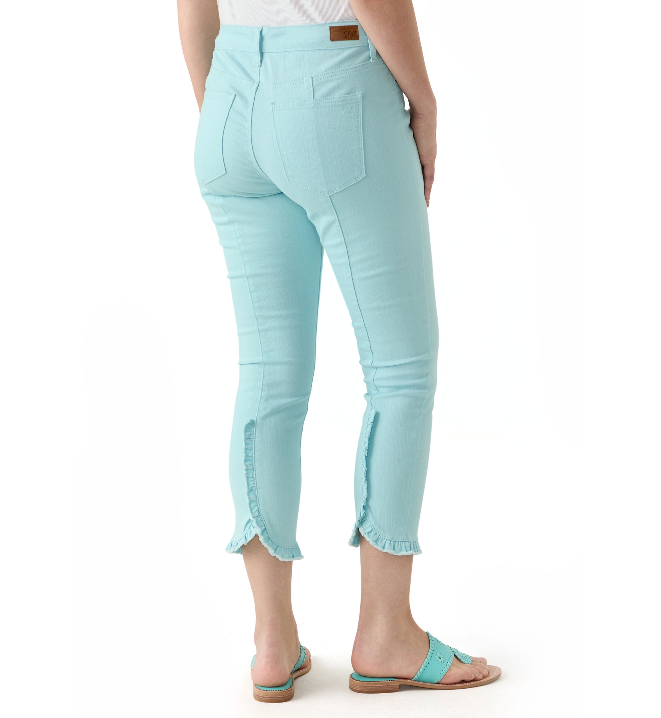 Womens Ruffle Back Cropped Colored Jeans