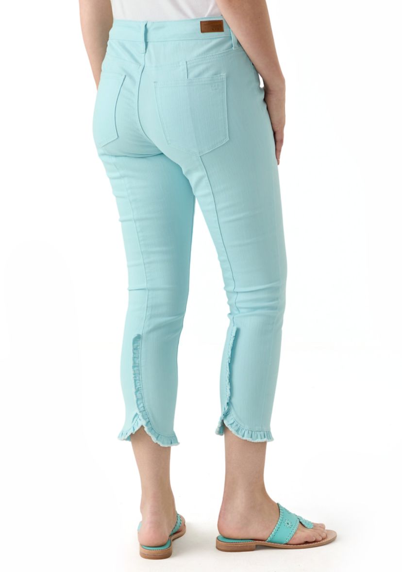 Womens Ruffle Back Cropped Colored Jeans