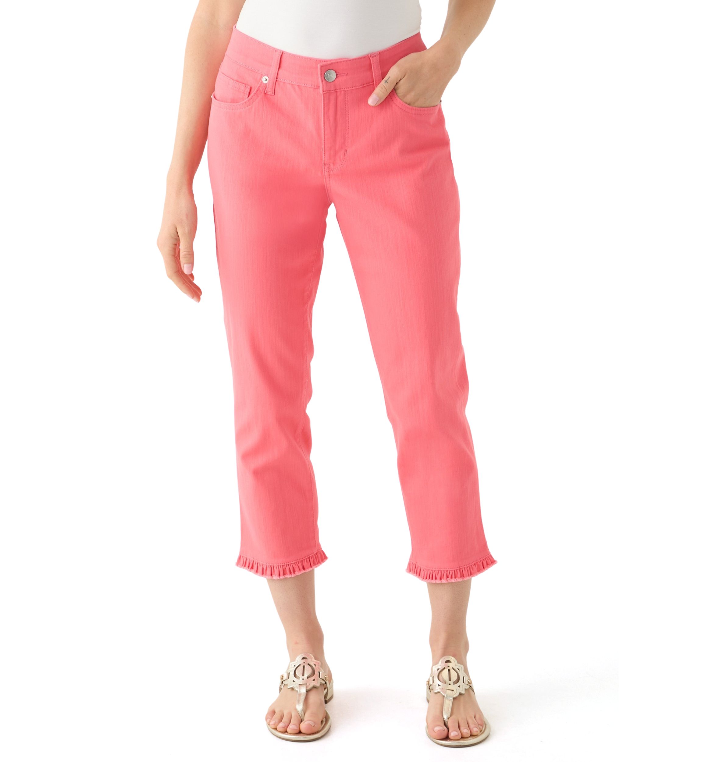 Petite Ruffle Back Denim Cropped Jeans