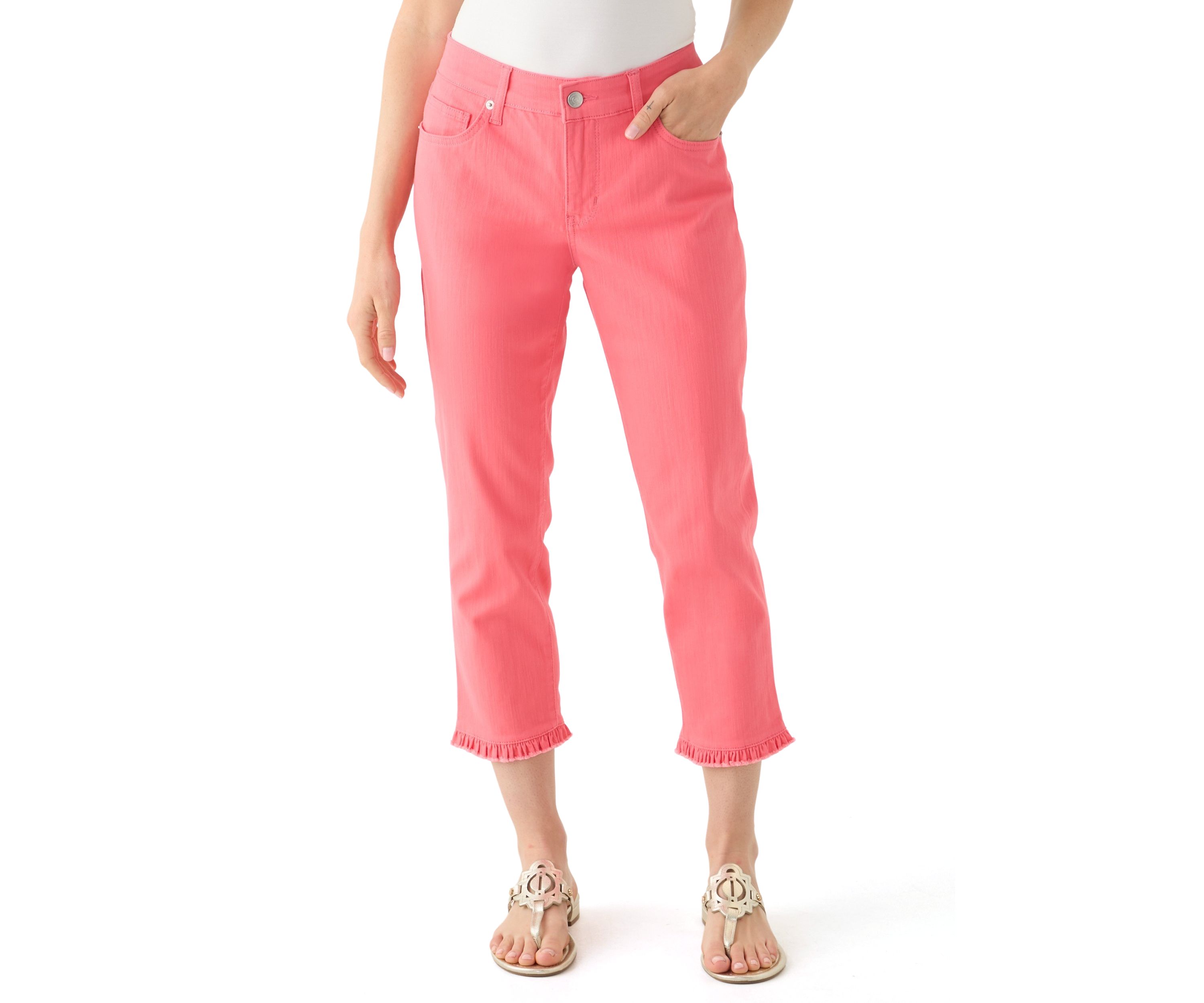 Petite Ruffle Back Denim Cropped Jeans