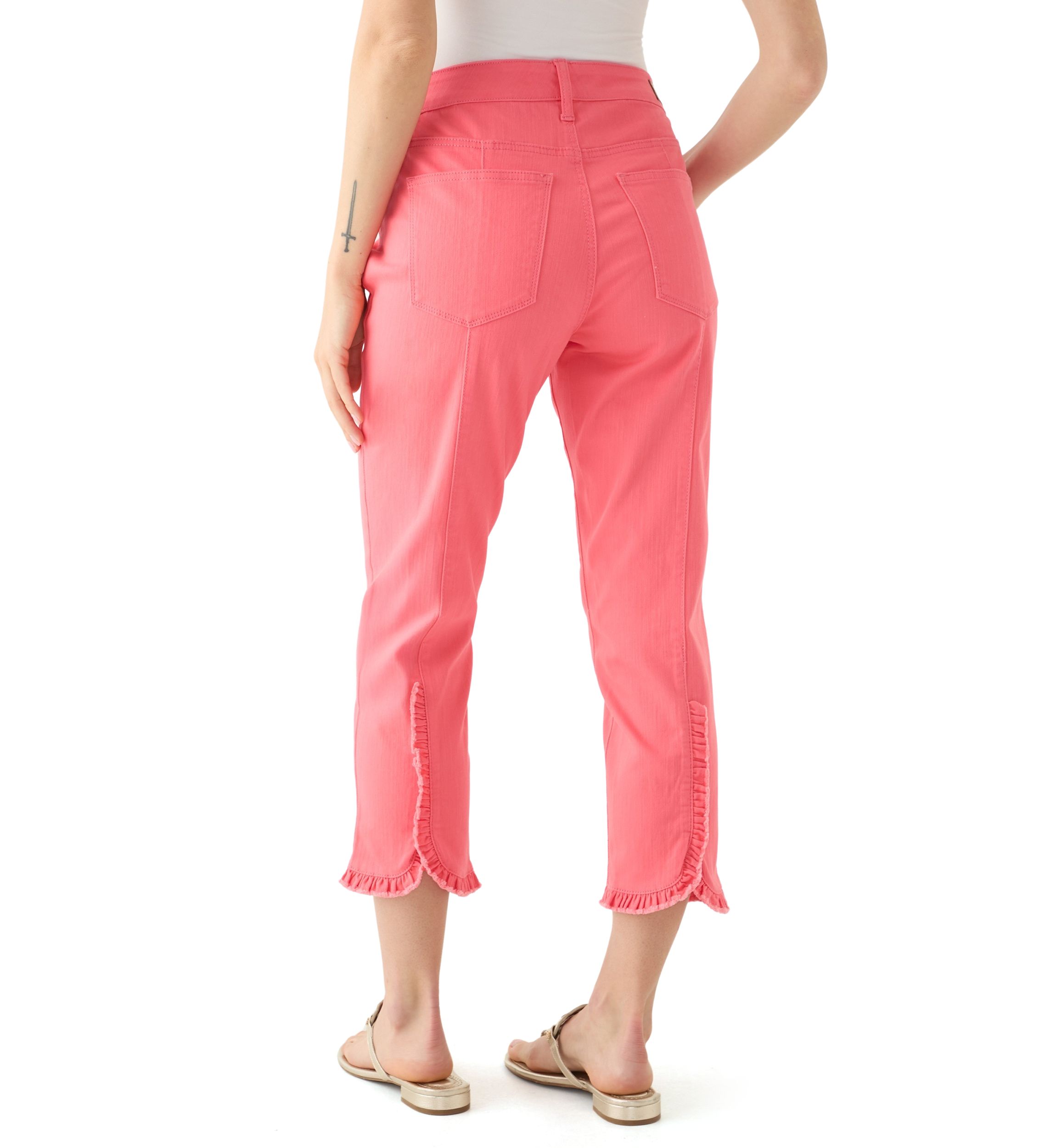 Petite Ruffle Back Denim Cropped Jeans