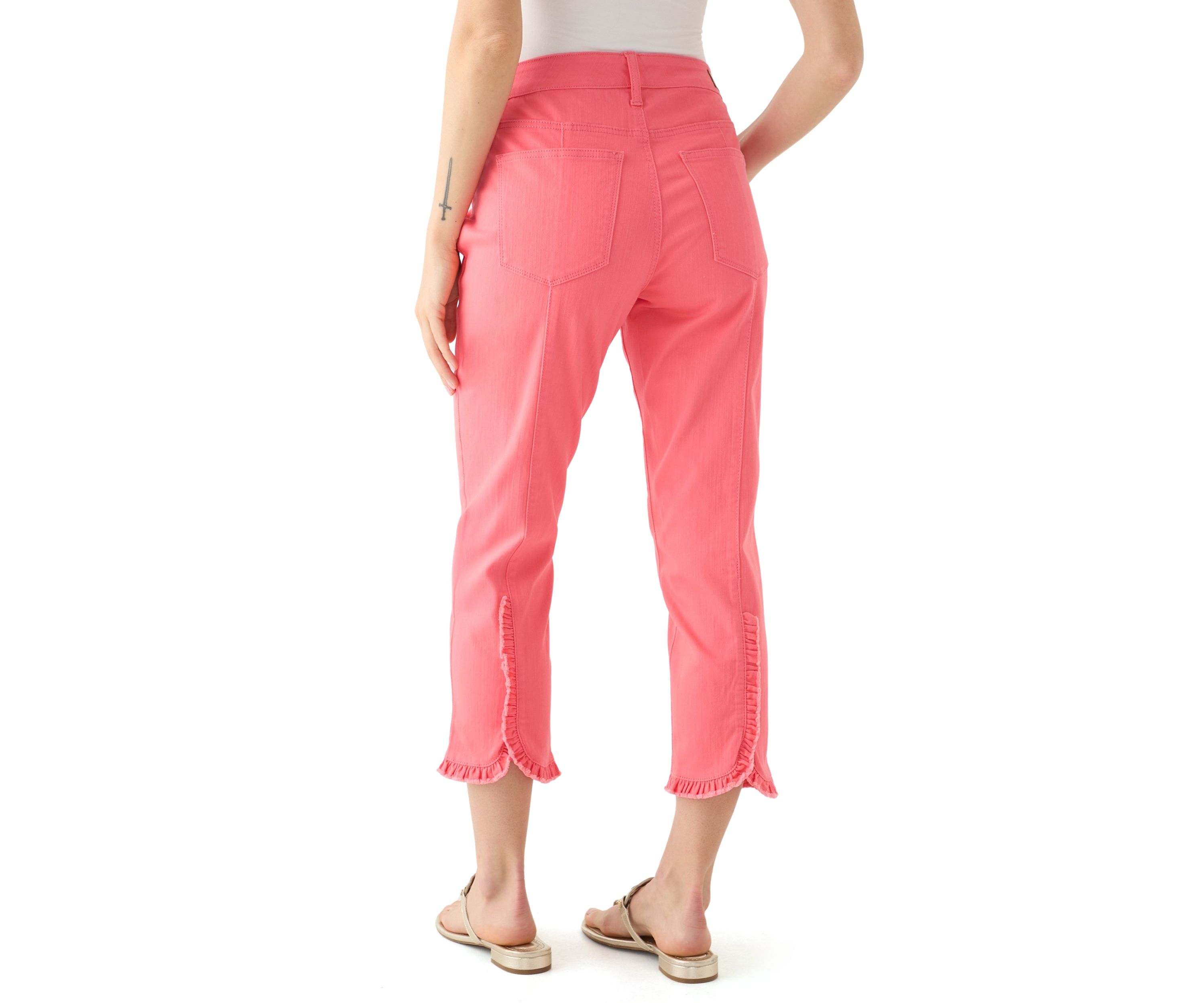 Petite Ruffle Back Denim Cropped Jeans