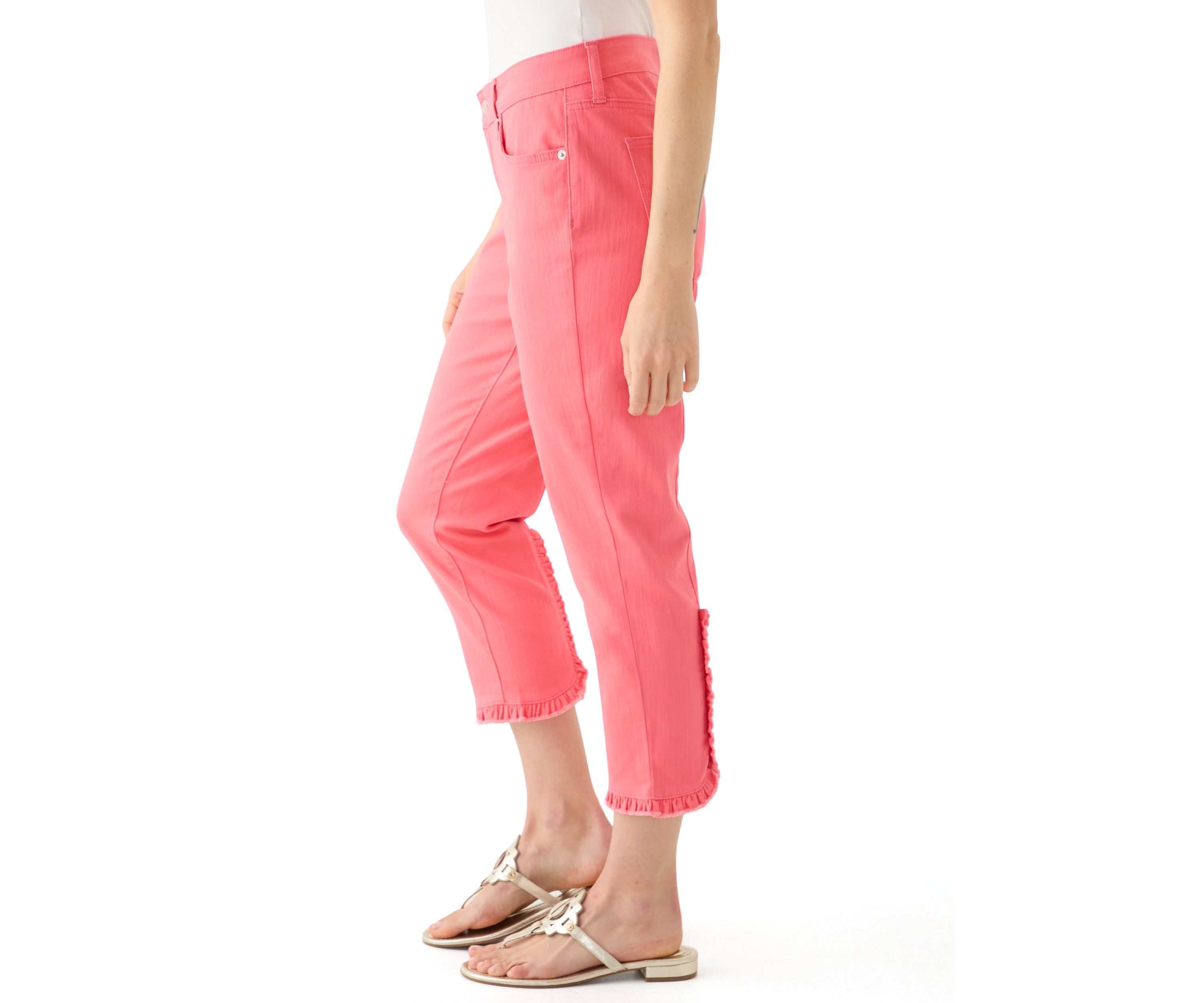 Petite Ruffle Back Denim Cropped Jeans