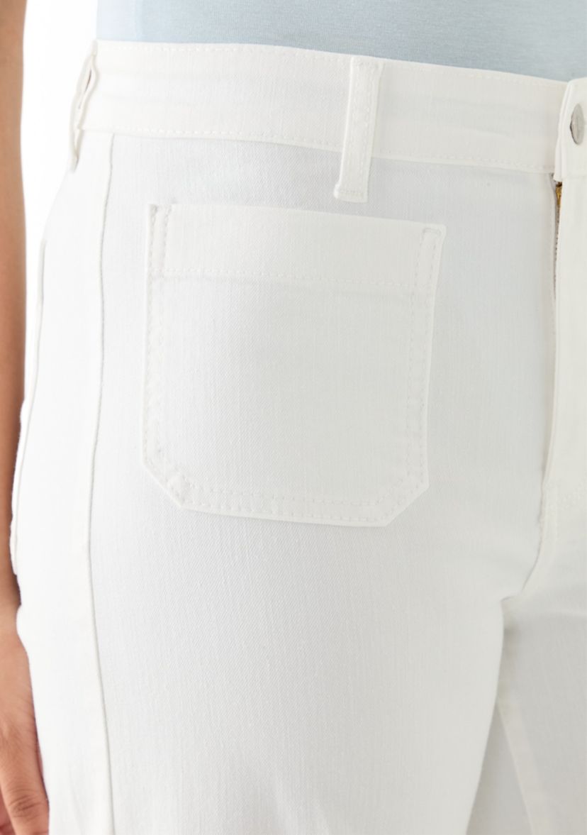 Womens High Rise Patch Pocket Wide Leg Cuffed Pants