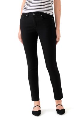Crown & Ivy Women's Mid Rise Skinny Jeans, Black, 16