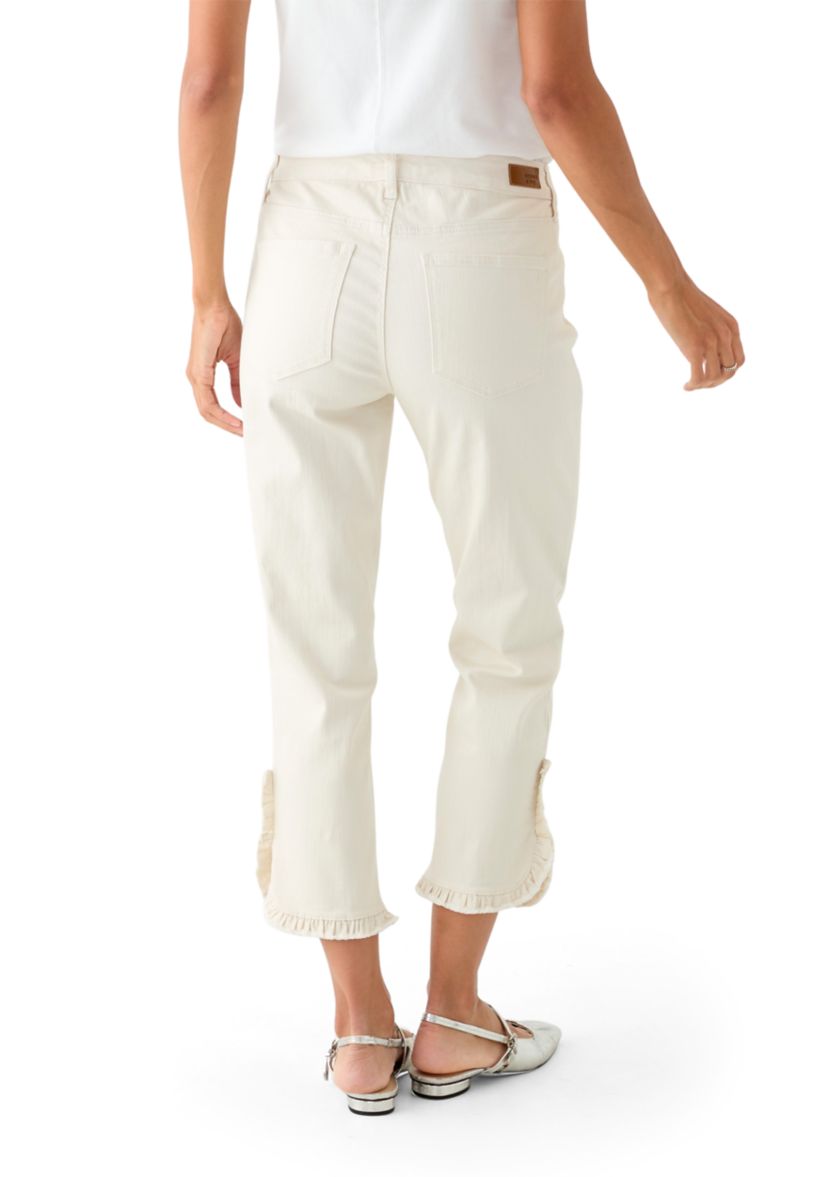 Womens Mid Rise Ruffle Hem Cropped Pants