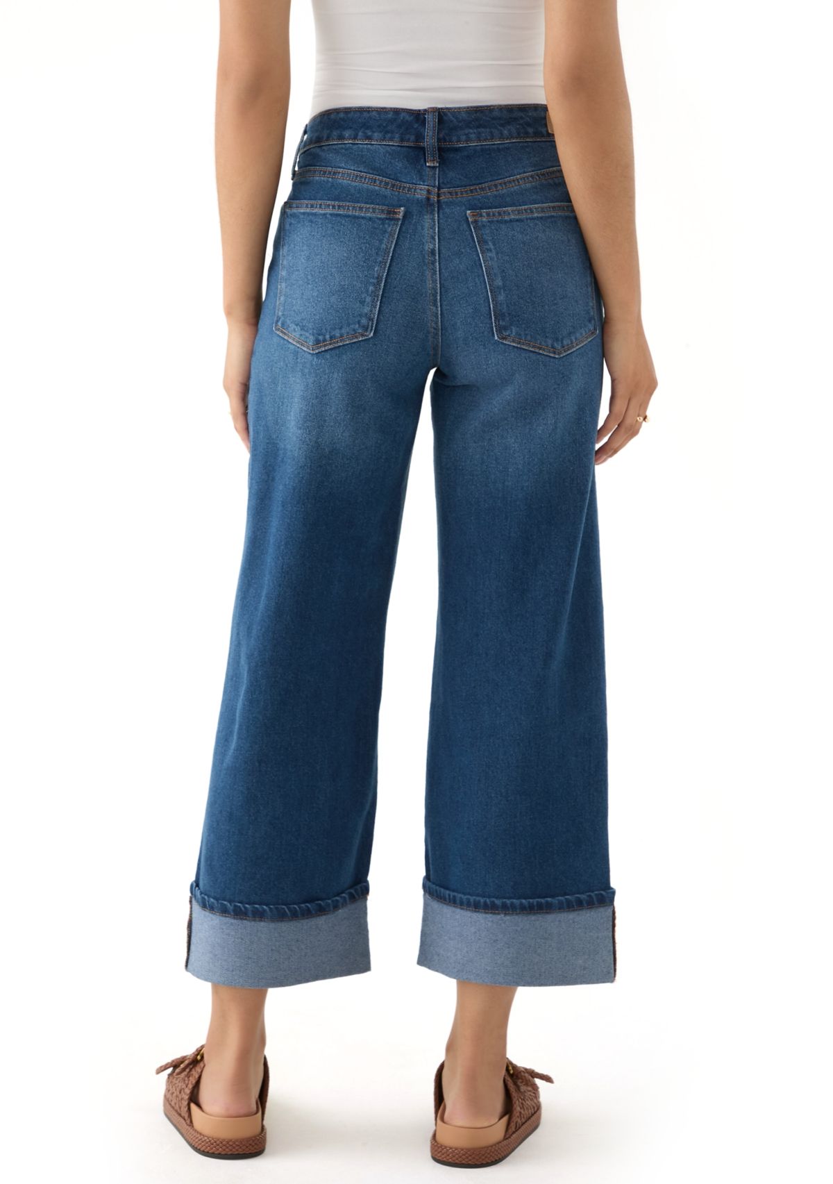 Womens Mid Rise Cuffed Cropped Flare Jeans
