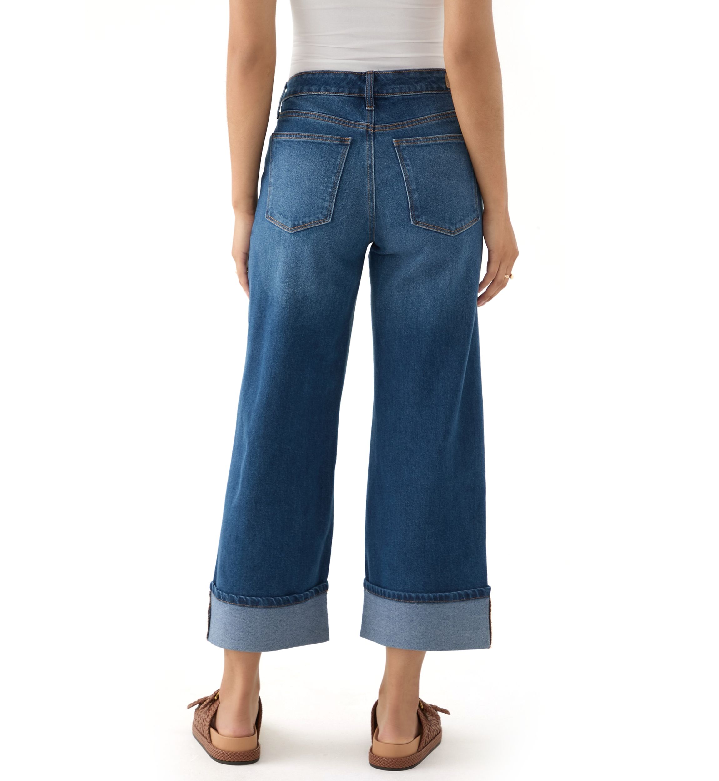 Womens Mid Rise Cuffed Cropped Flare Jeans