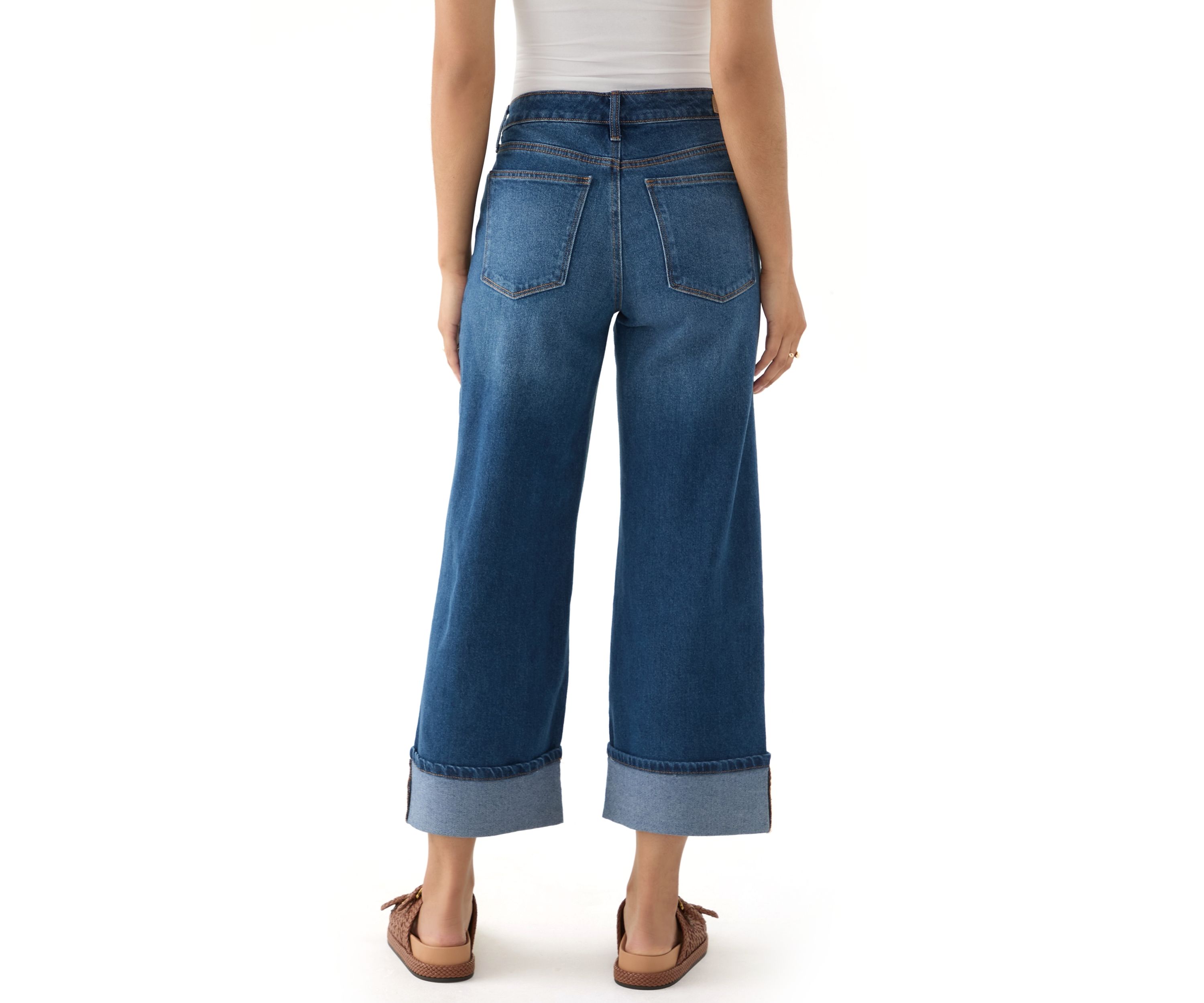 Womens Mid Rise Cuffed Cropped Flare Jeans