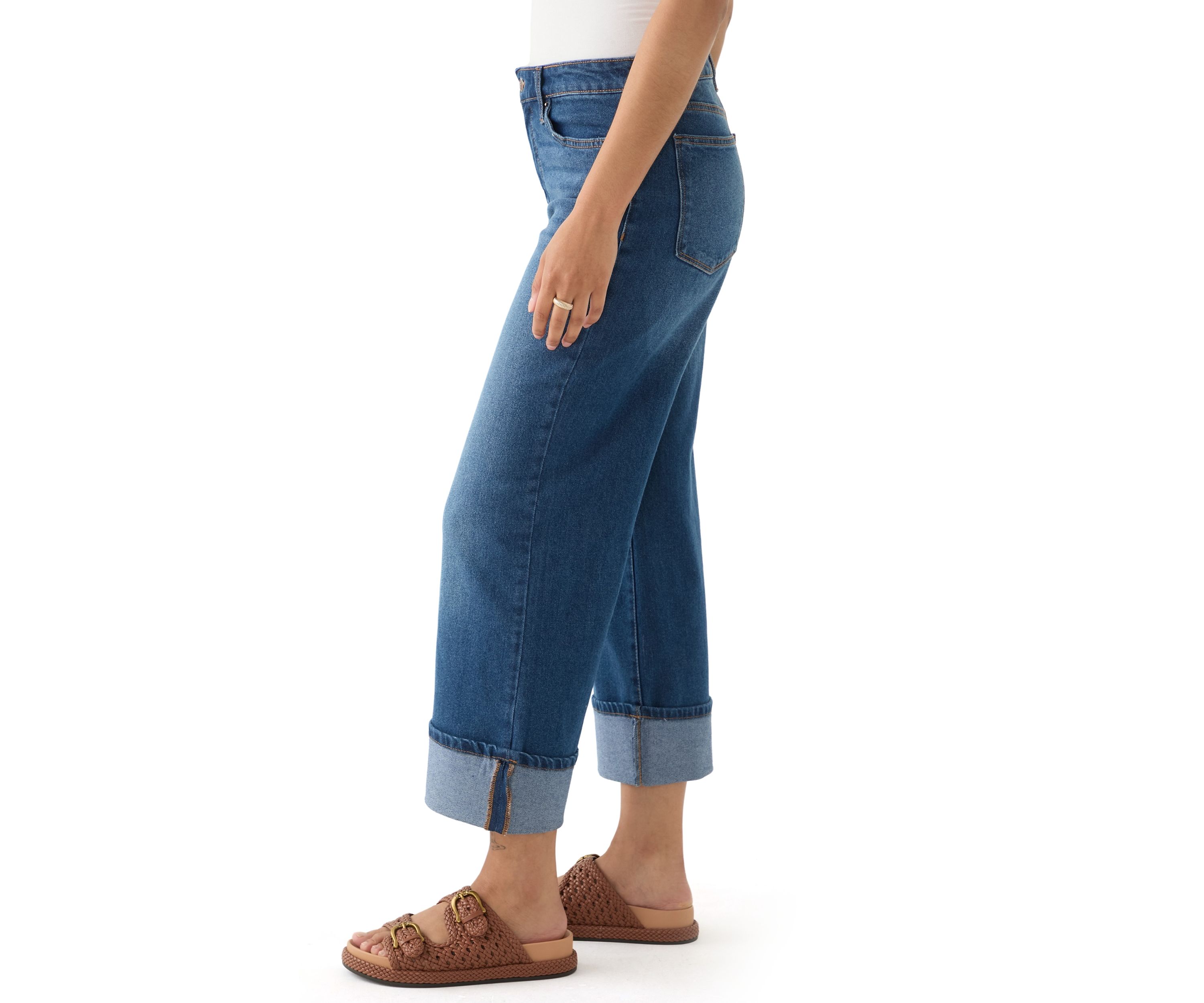 Womens Mid Rise Cuffed Cropped Flare Jeans