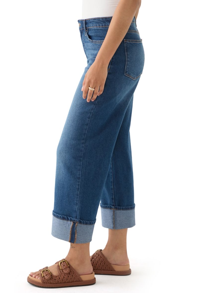 Womens Mid Rise Cuffed Cropped Flare Jeans
