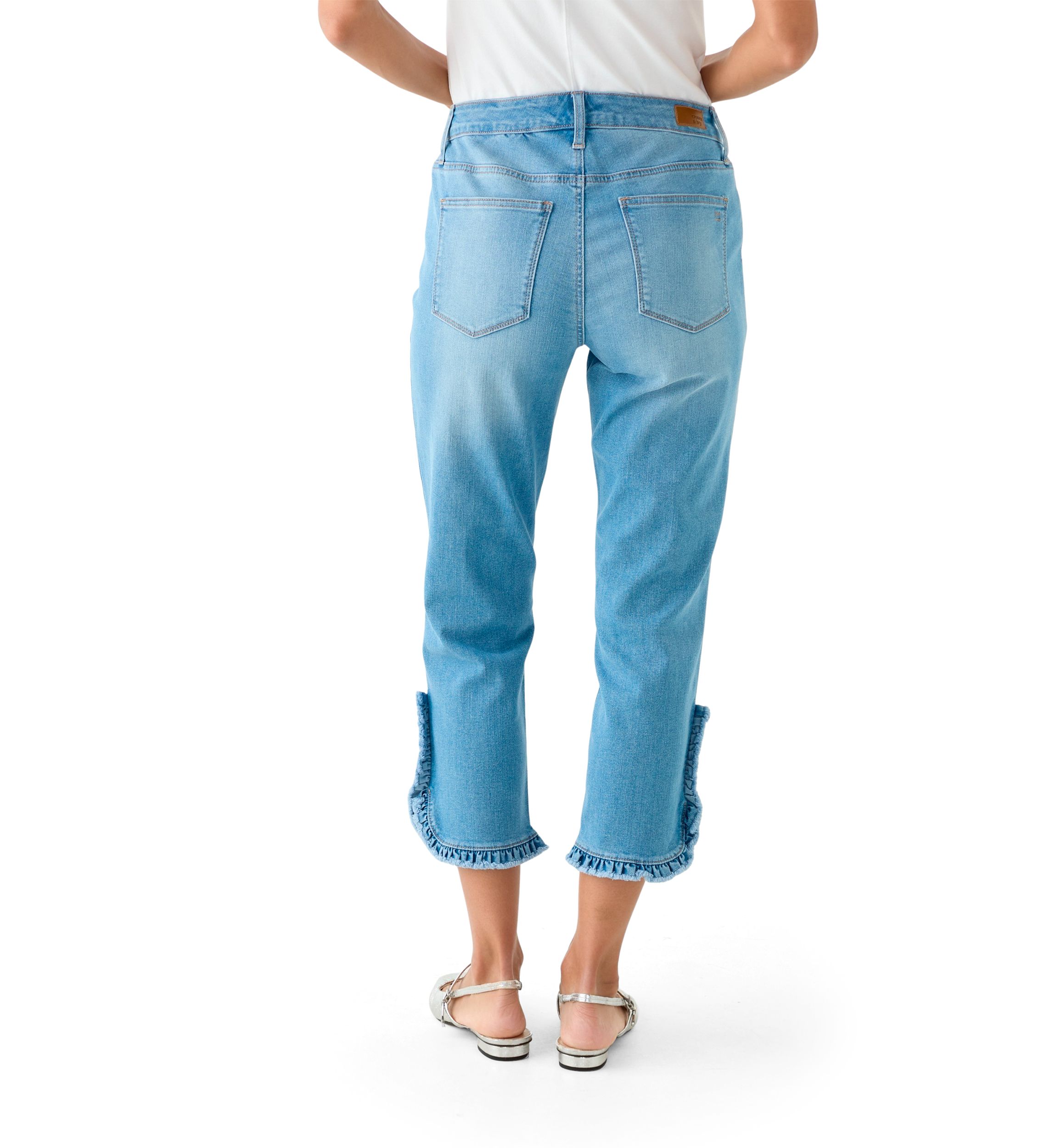 Womens Mid Rise Ruffle Hem Cropped Pants