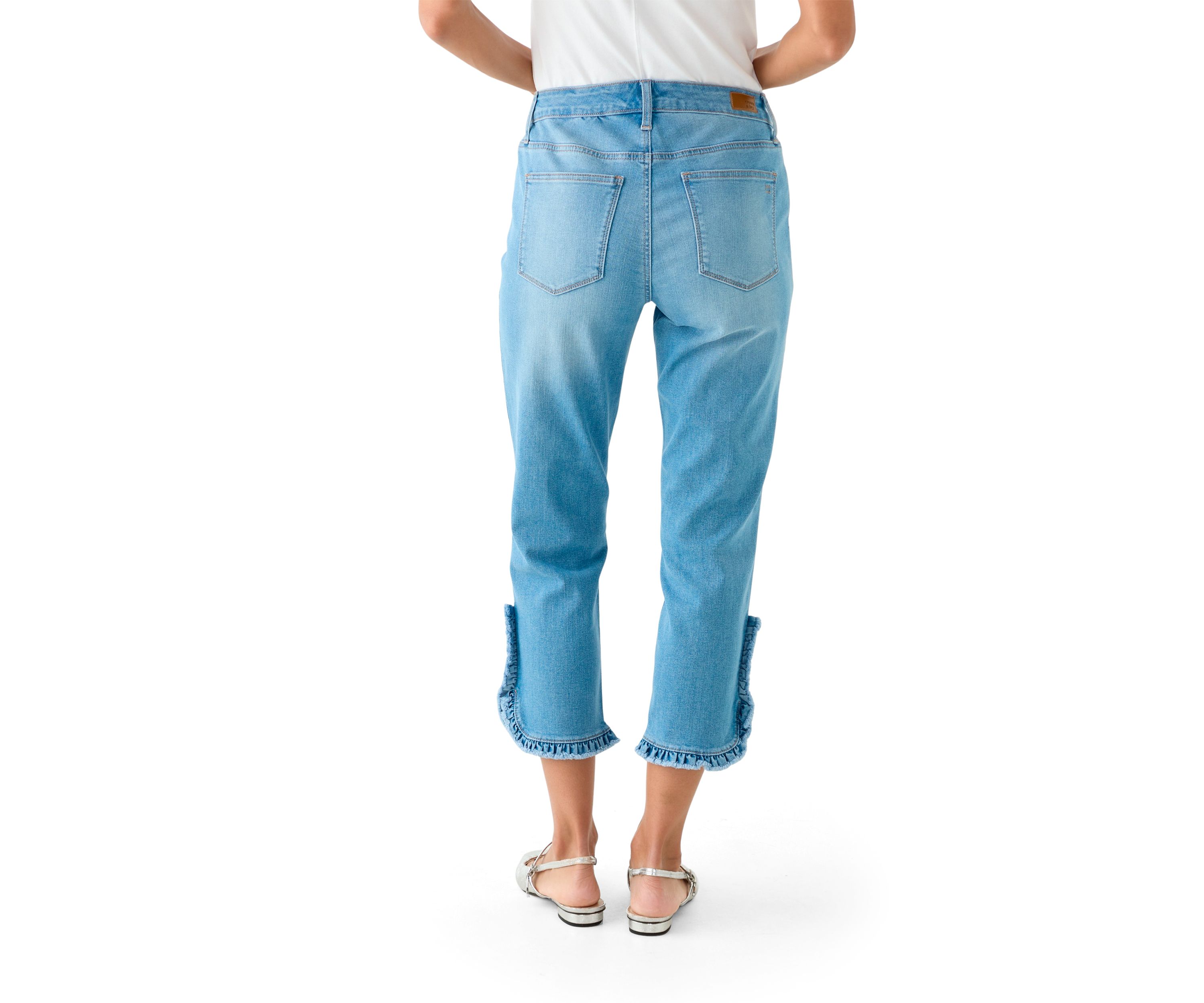 Womens Mid Rise Ruffle Hem Cropped Pants