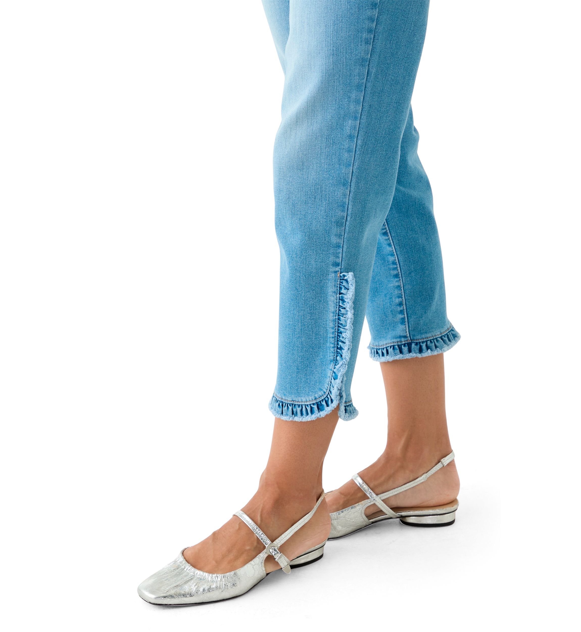 Womens Mid Rise Ruffle Hem Cropped Pants