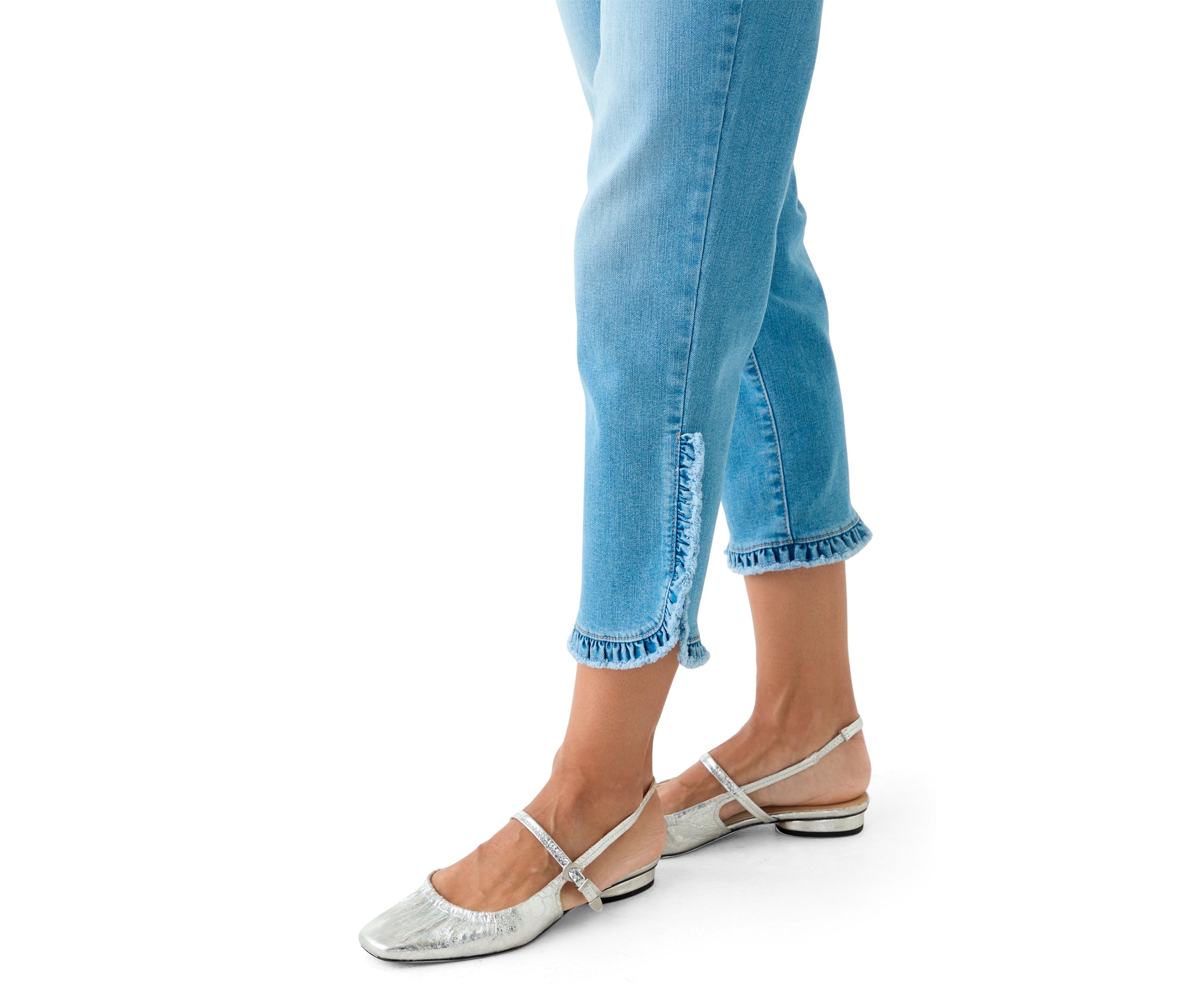 Womens Mid Rise Ruffle Hem Cropped Pants