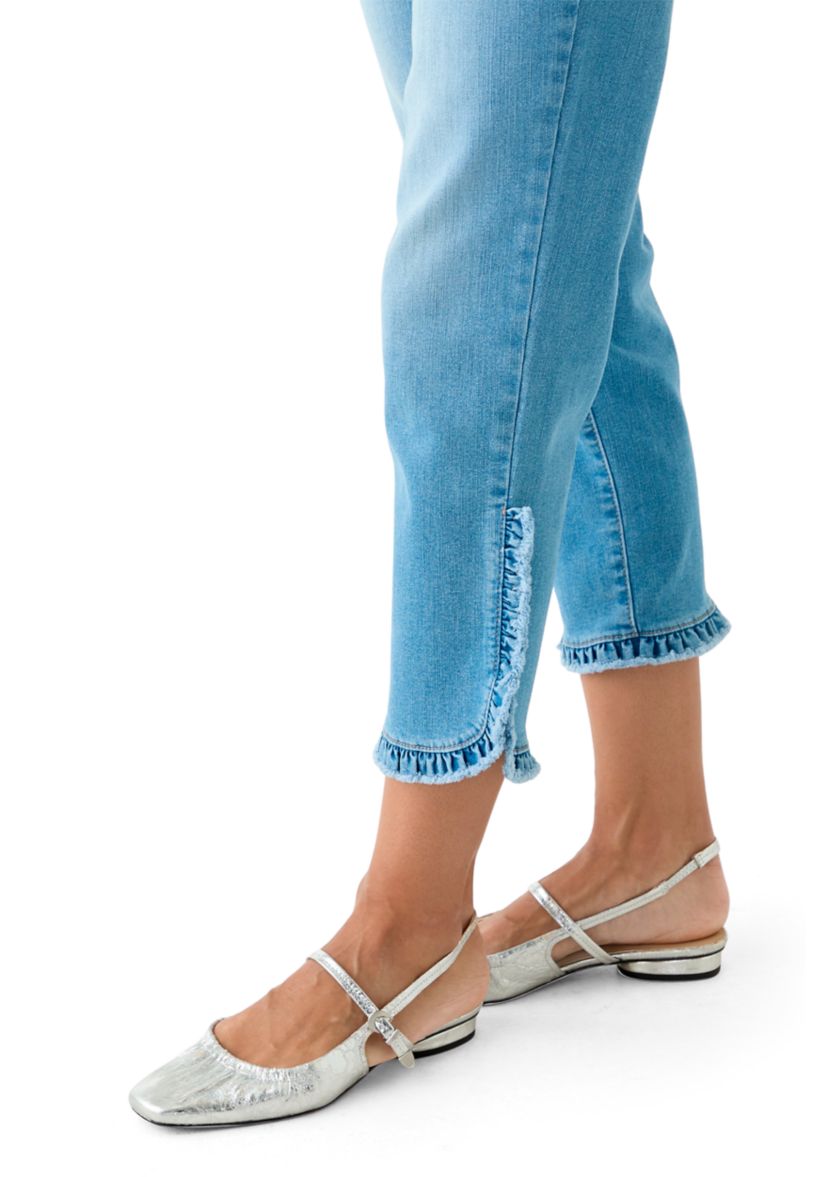 Womens Mid Rise Ruffle Hem Cropped Pants