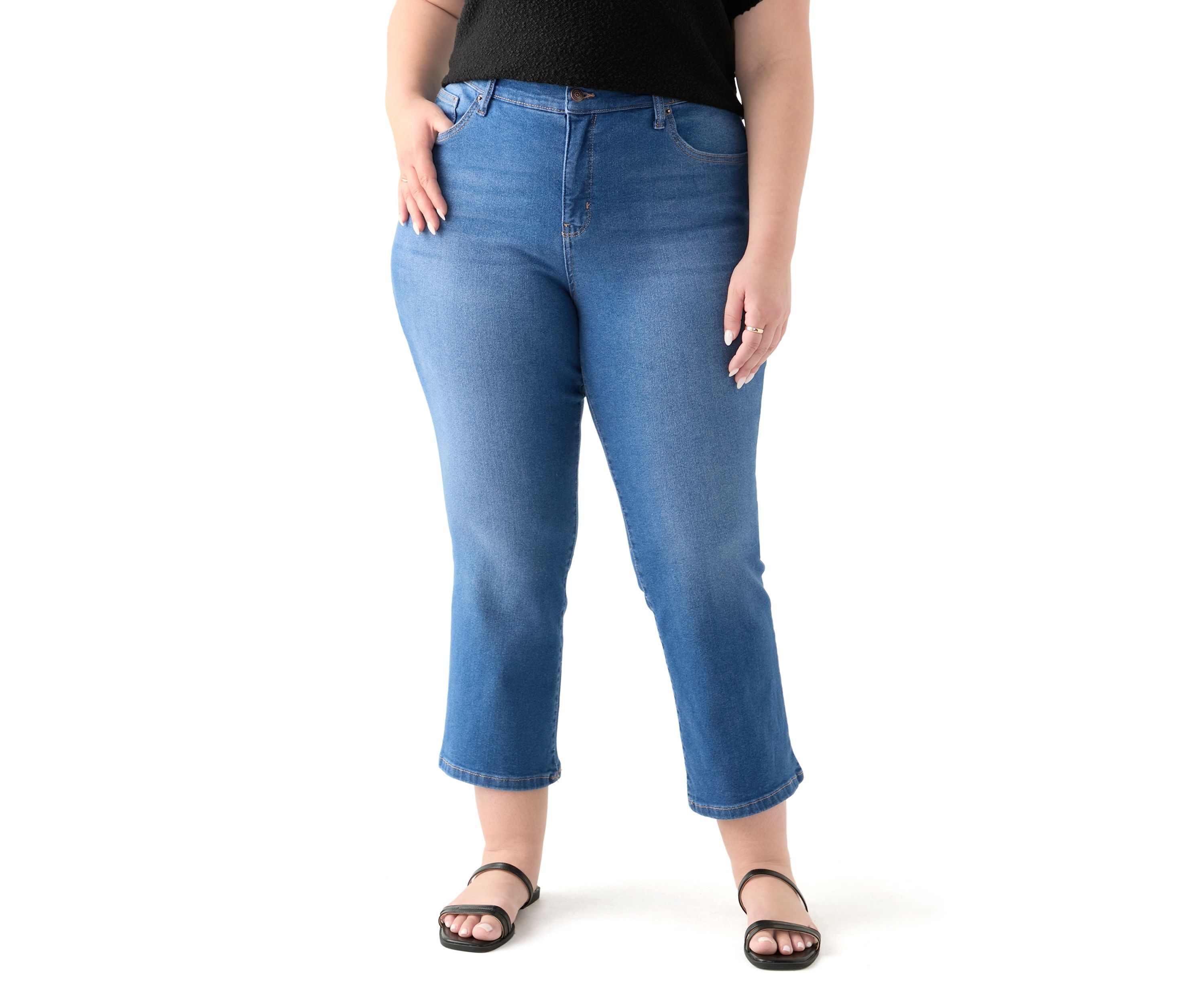 Plus Size High Kick Flared Ankle Jeans