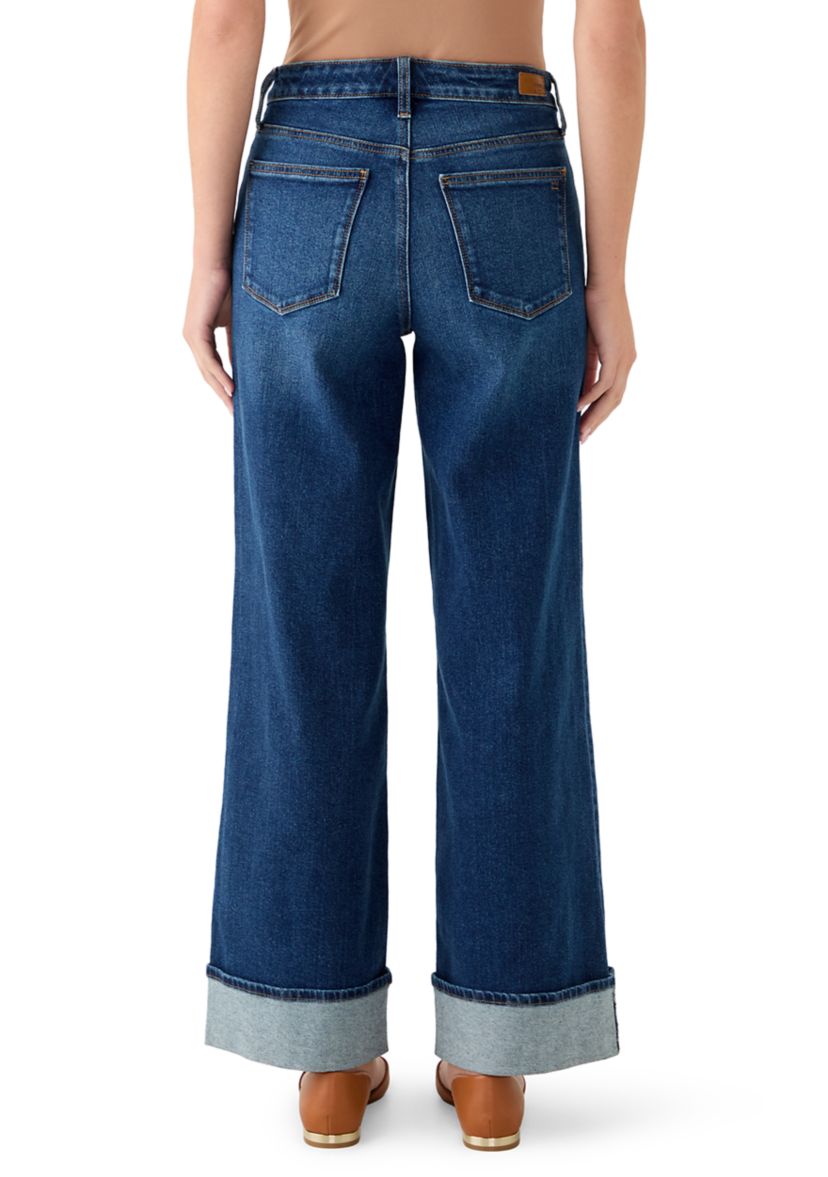 Womens High Rise Wide Leg Cuffed Jeans