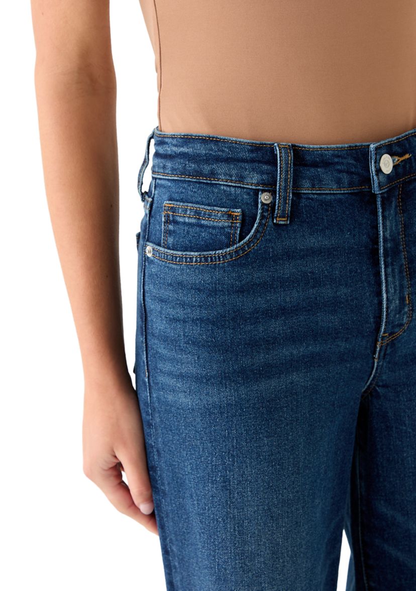 Womens High Rise Wide Leg Cuffed Jeans