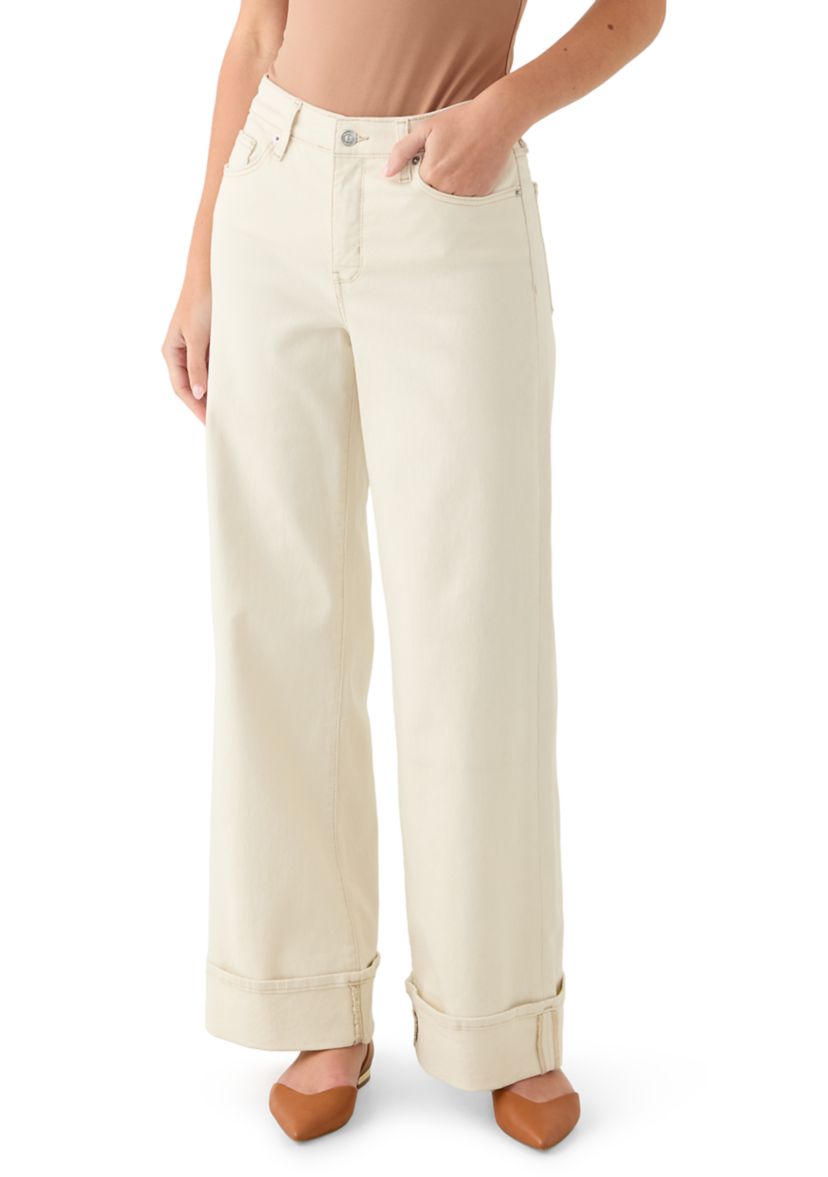 Womens Wide Leg Cuffed Jeans