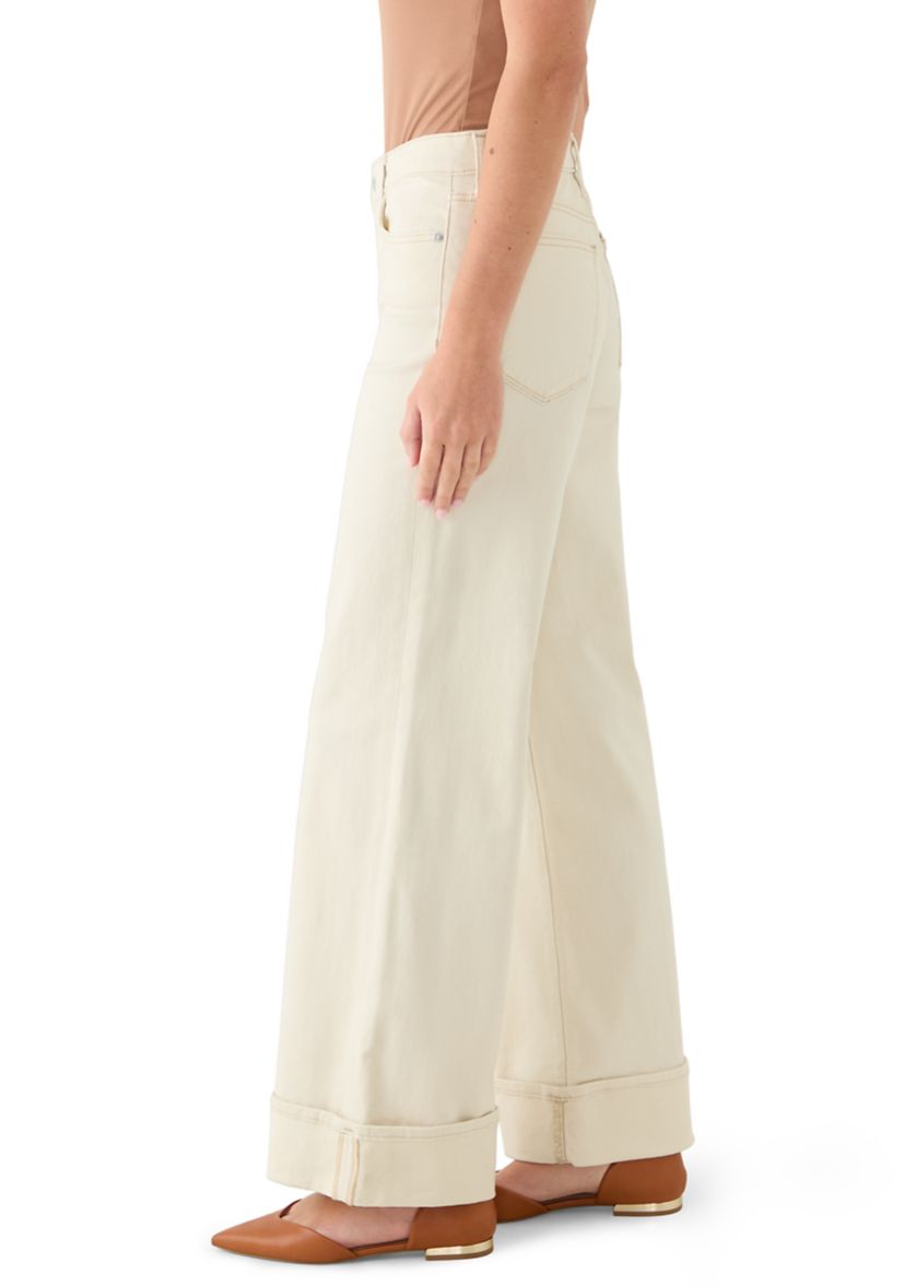 Womens Wide Leg Cuffed Jeans