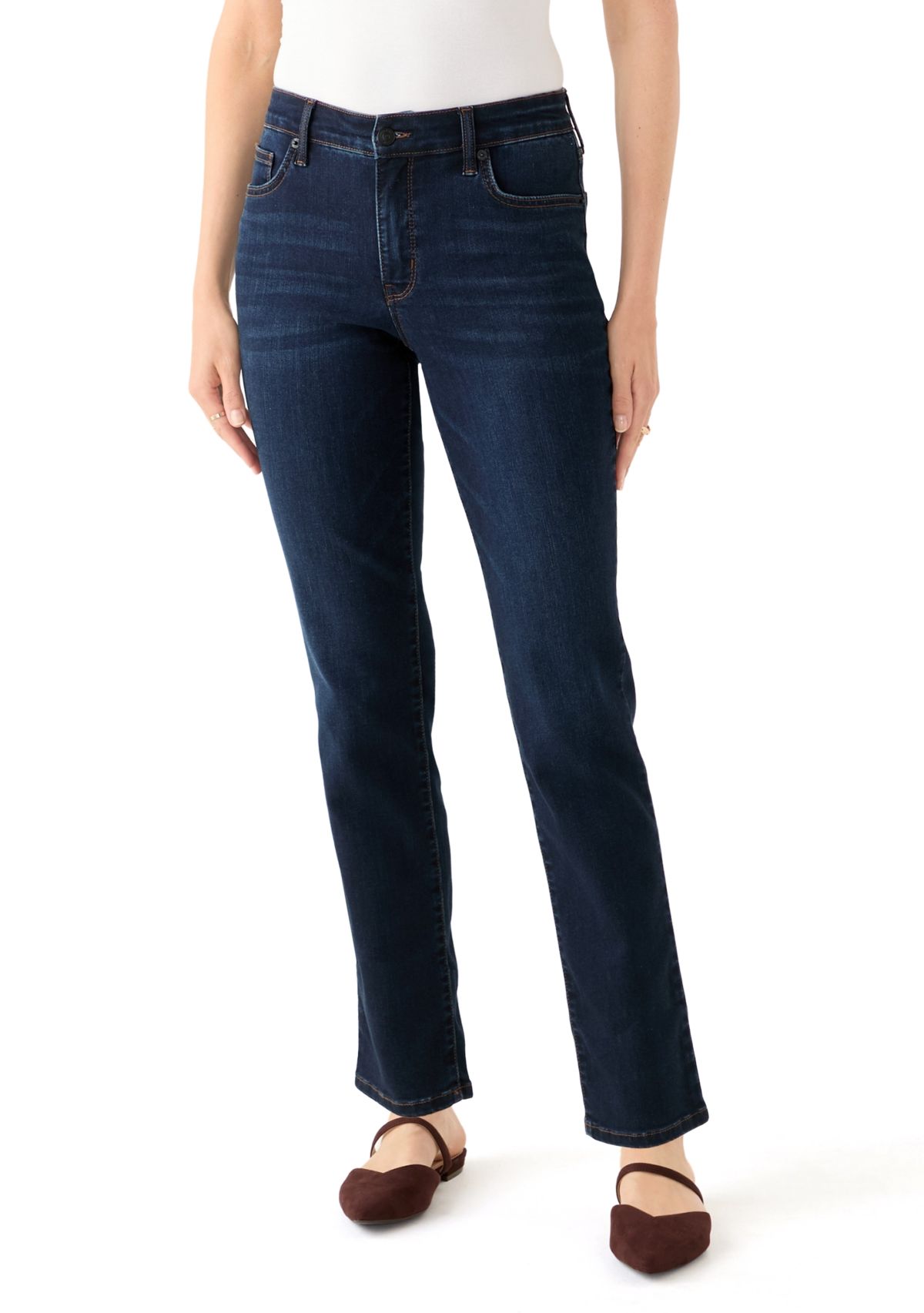 Womens Mid Rise Straight Leg Jeans