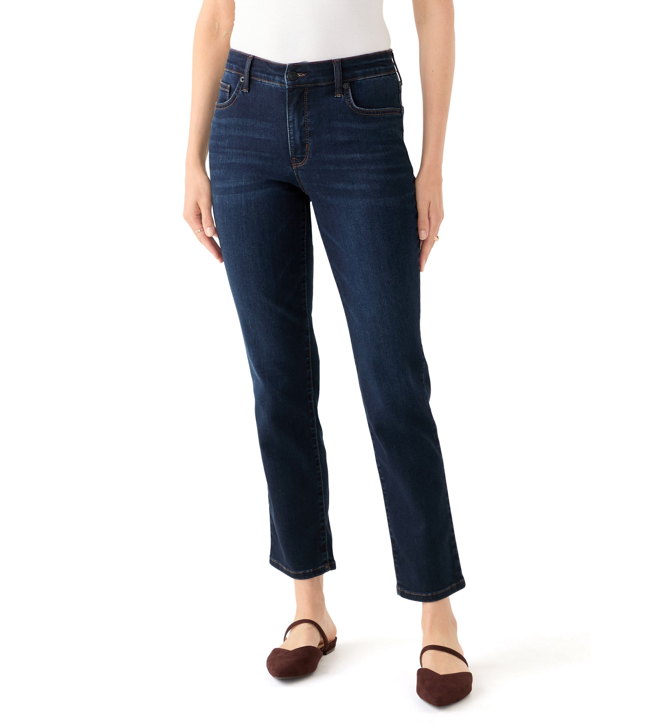 Womens Mid Rise Straight Leg Jeans