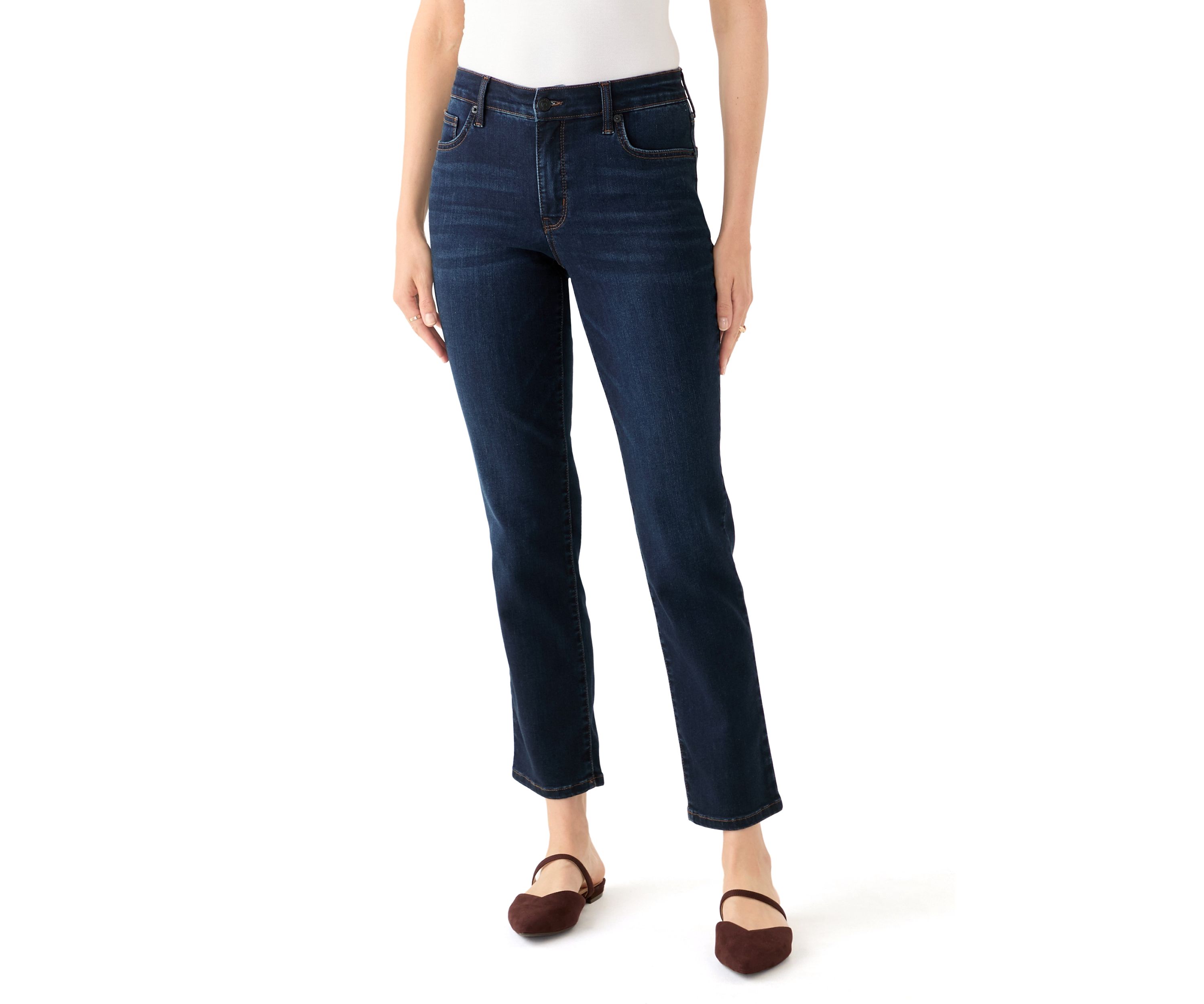 Womens Mid Rise Straight Leg Jeans
