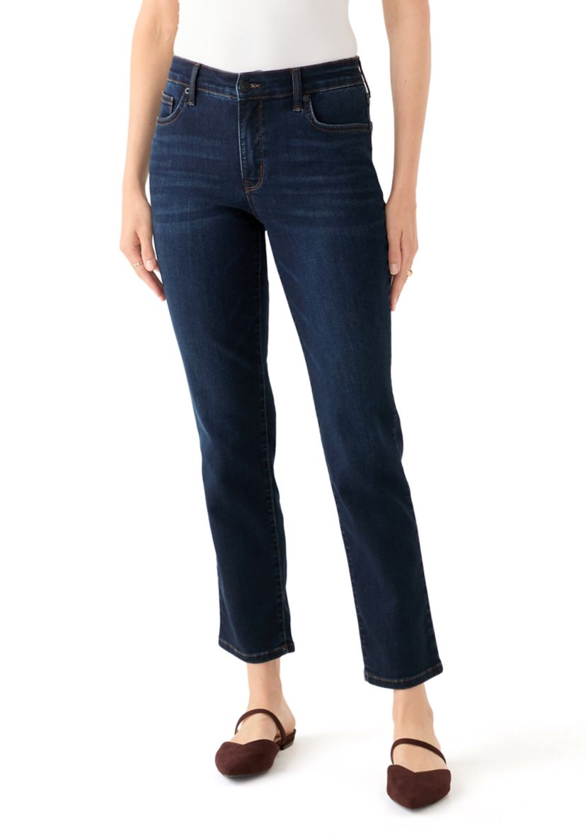 Womens Mid Rise Straight Leg Jeans