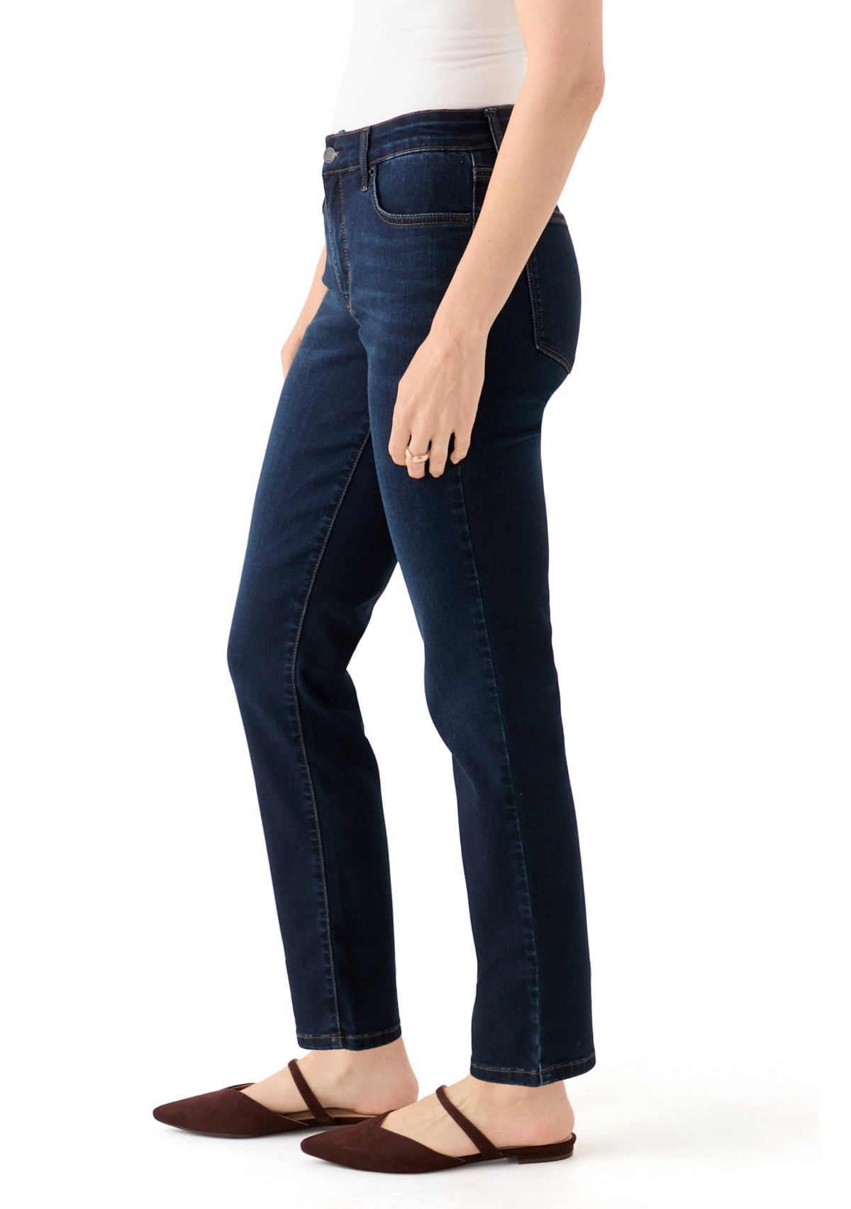 Womens Mid Rise Straight Leg Jeans