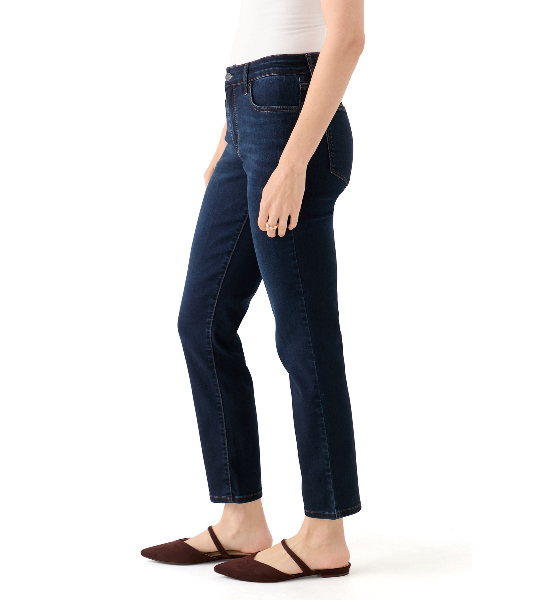 Womens Mid Rise Straight Leg Jeans