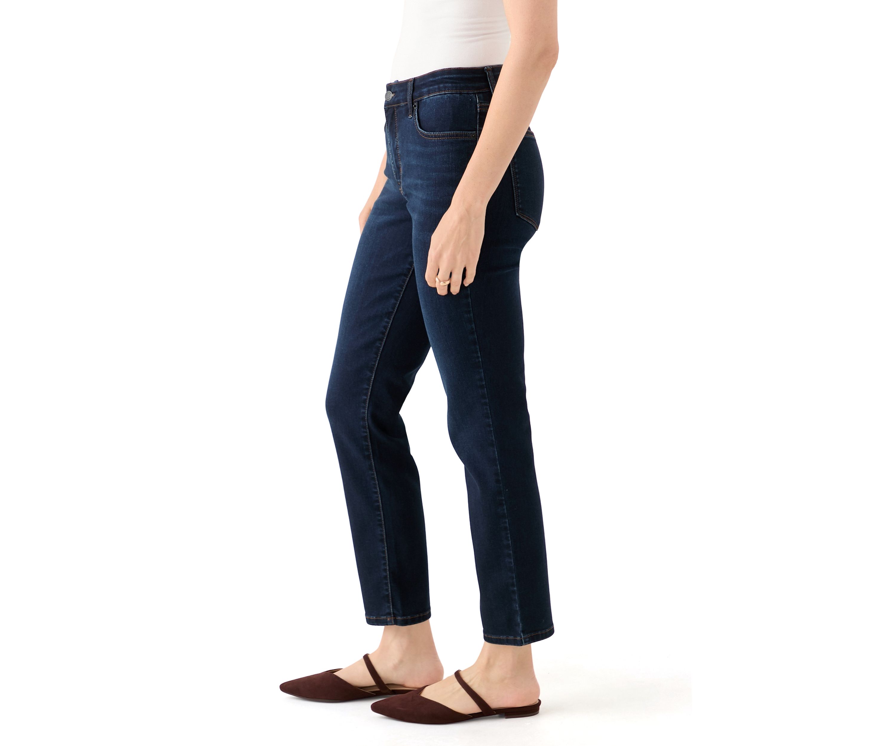 Womens Mid Rise Straight Leg Jeans
