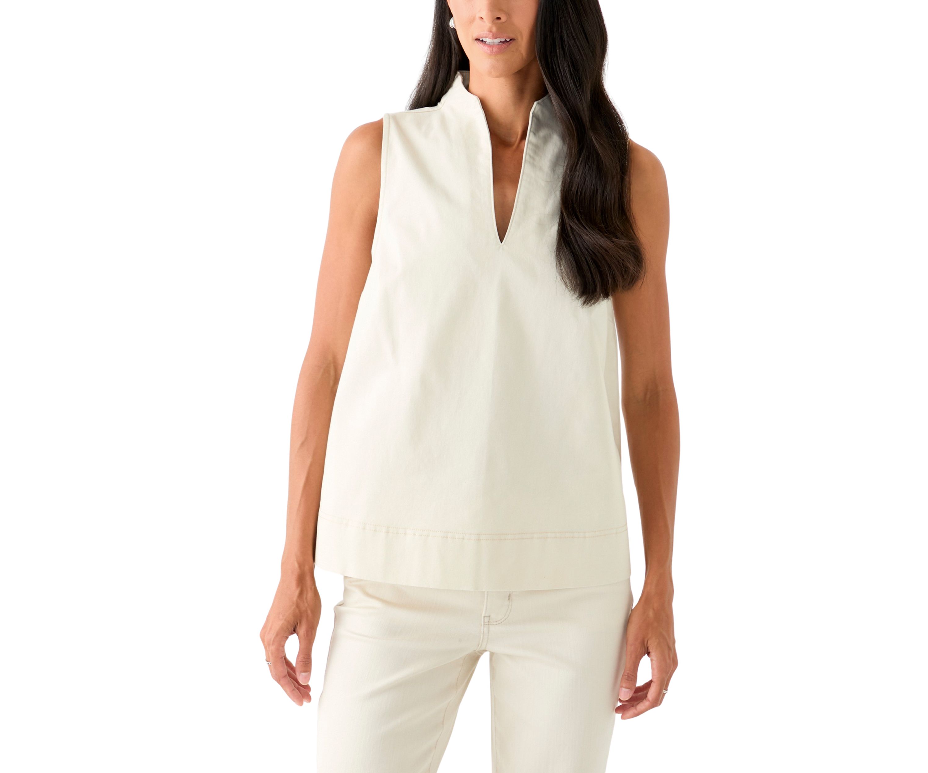 Womens Sleeveless Swing Split Neck Denim Top